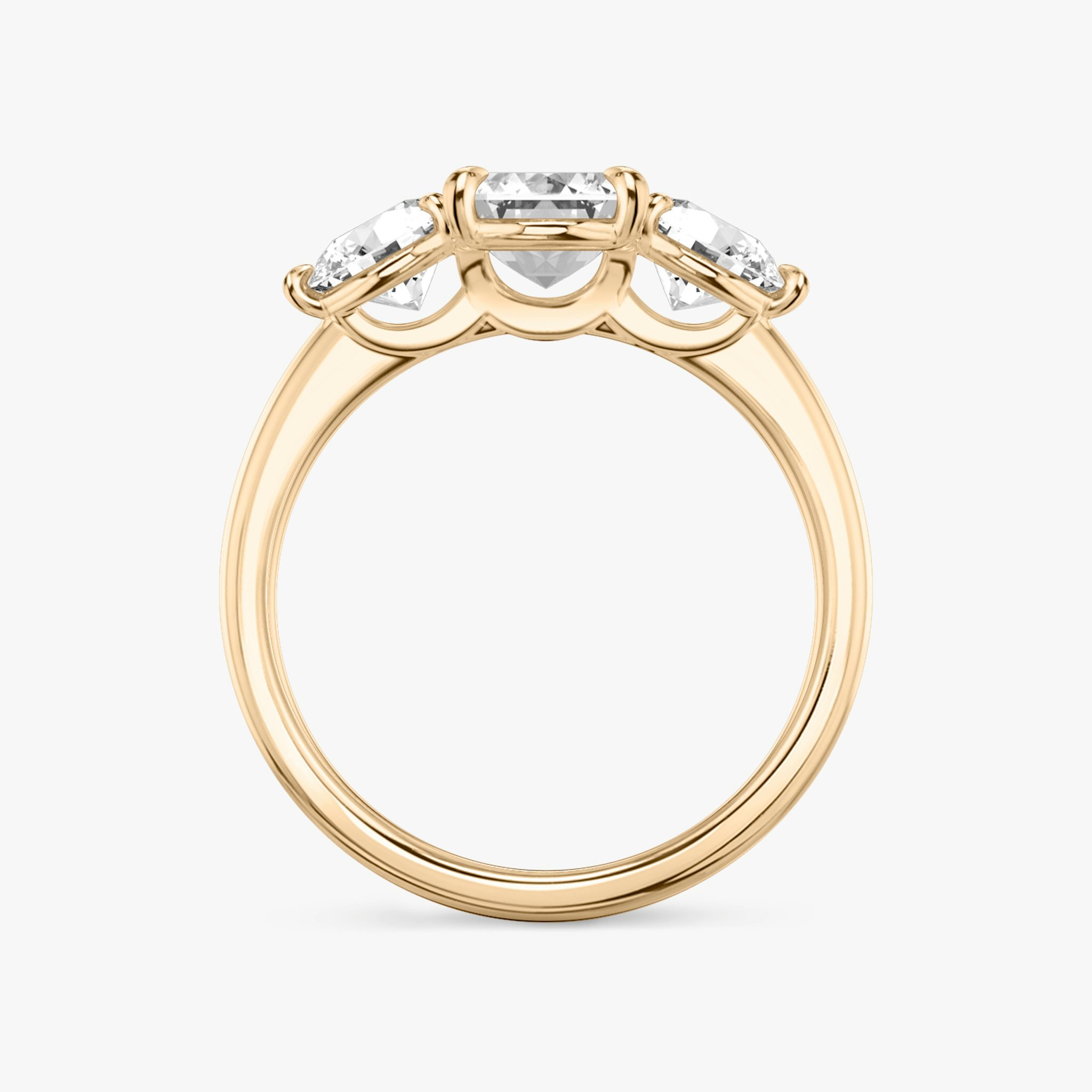 The Three Stone | Emerald | 14k | Rose Gold | bandAccent: Plain | sideStoneCarat: 0.50ct | sideStoneShape: Round Brilliant | diamondOrientation: vertical | caratWeight: other