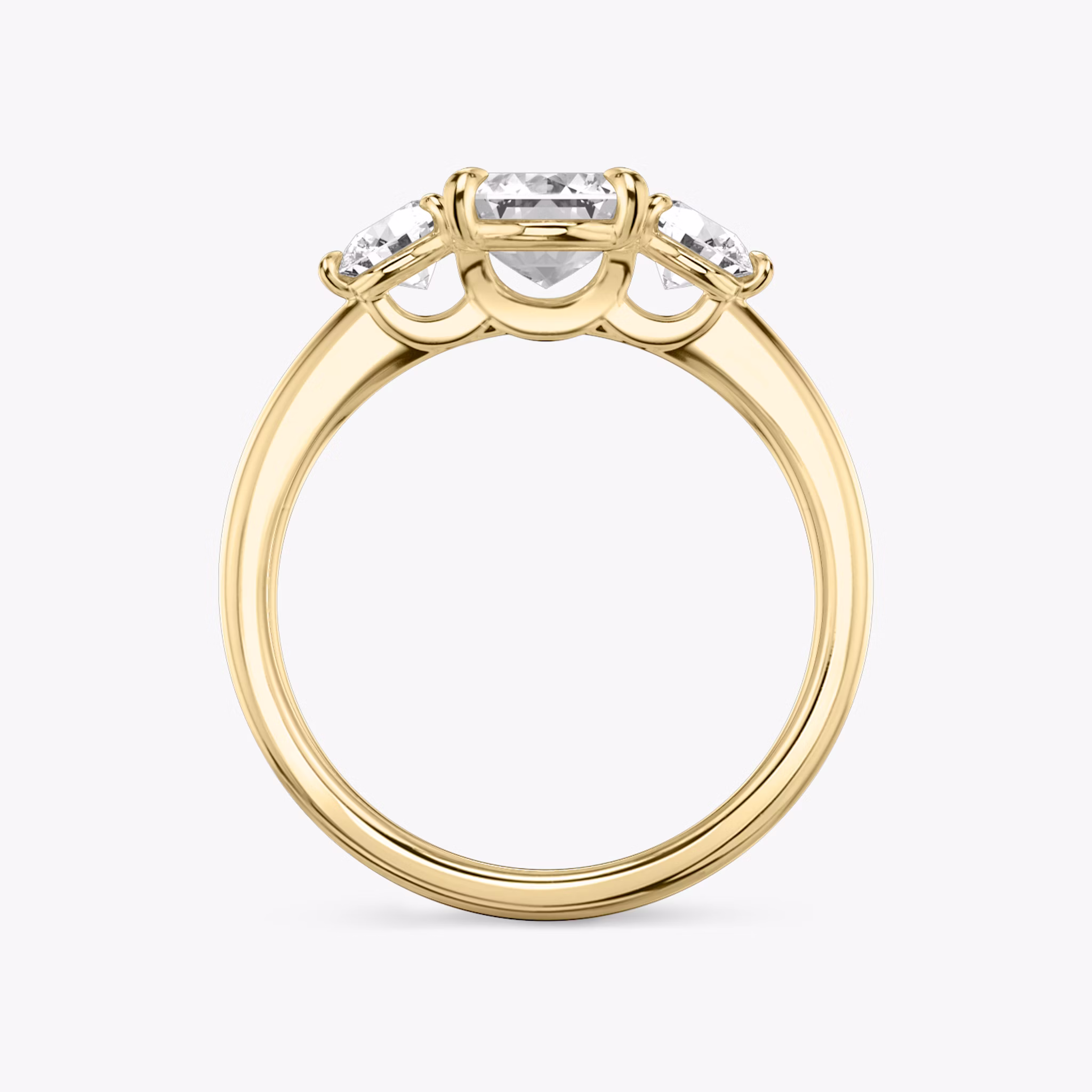 The Three Stone | Emerald | 18k | Yellow Gold | bandAccent: Plain | sideStoneCarat: 0.25ct | sideStoneShape: Round Brilliant | diamondOrientation: vertical | caratWeight: other