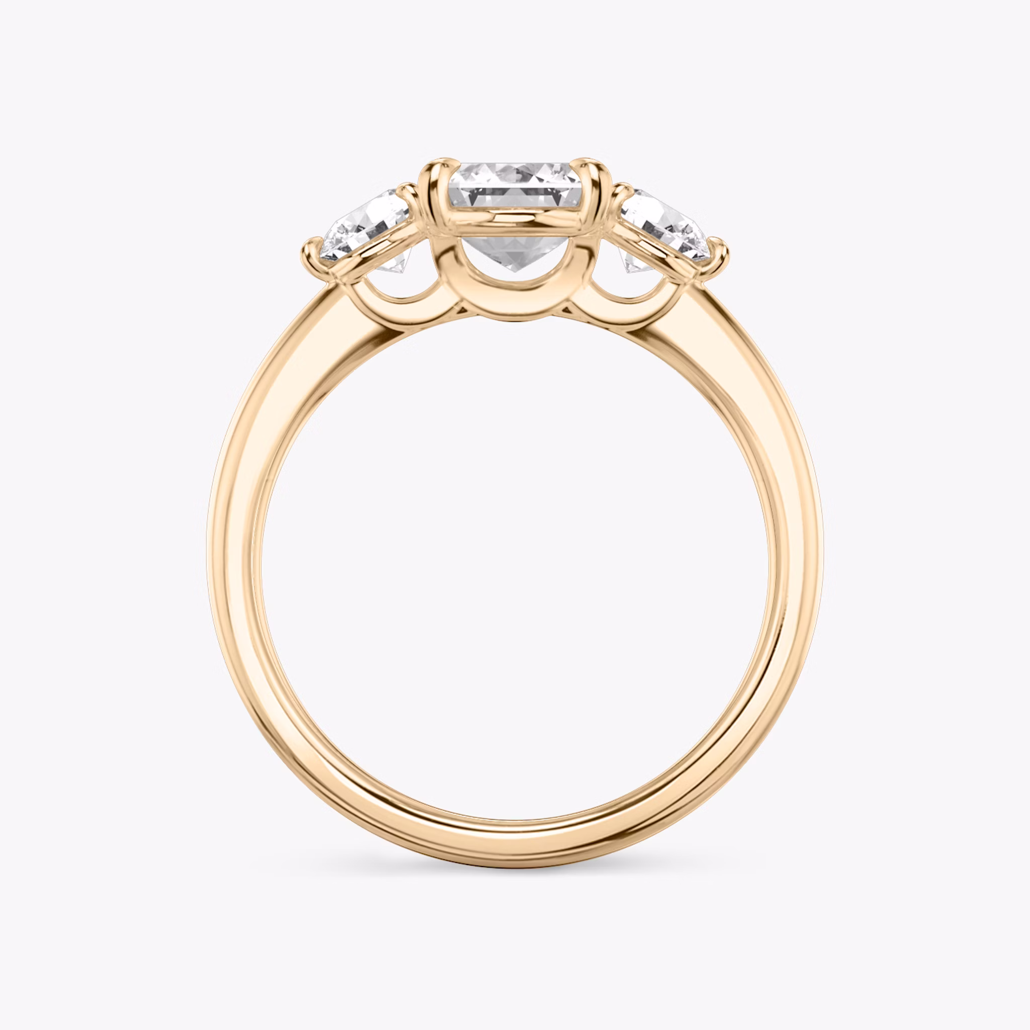 The Three Stone | Emerald | 14k | Rose Gold | bandAccent: Plain | sideStoneCarat: 0.25ct | sideStoneShape: Round Brilliant | diamondOrientation: vertical | caratWeight: other