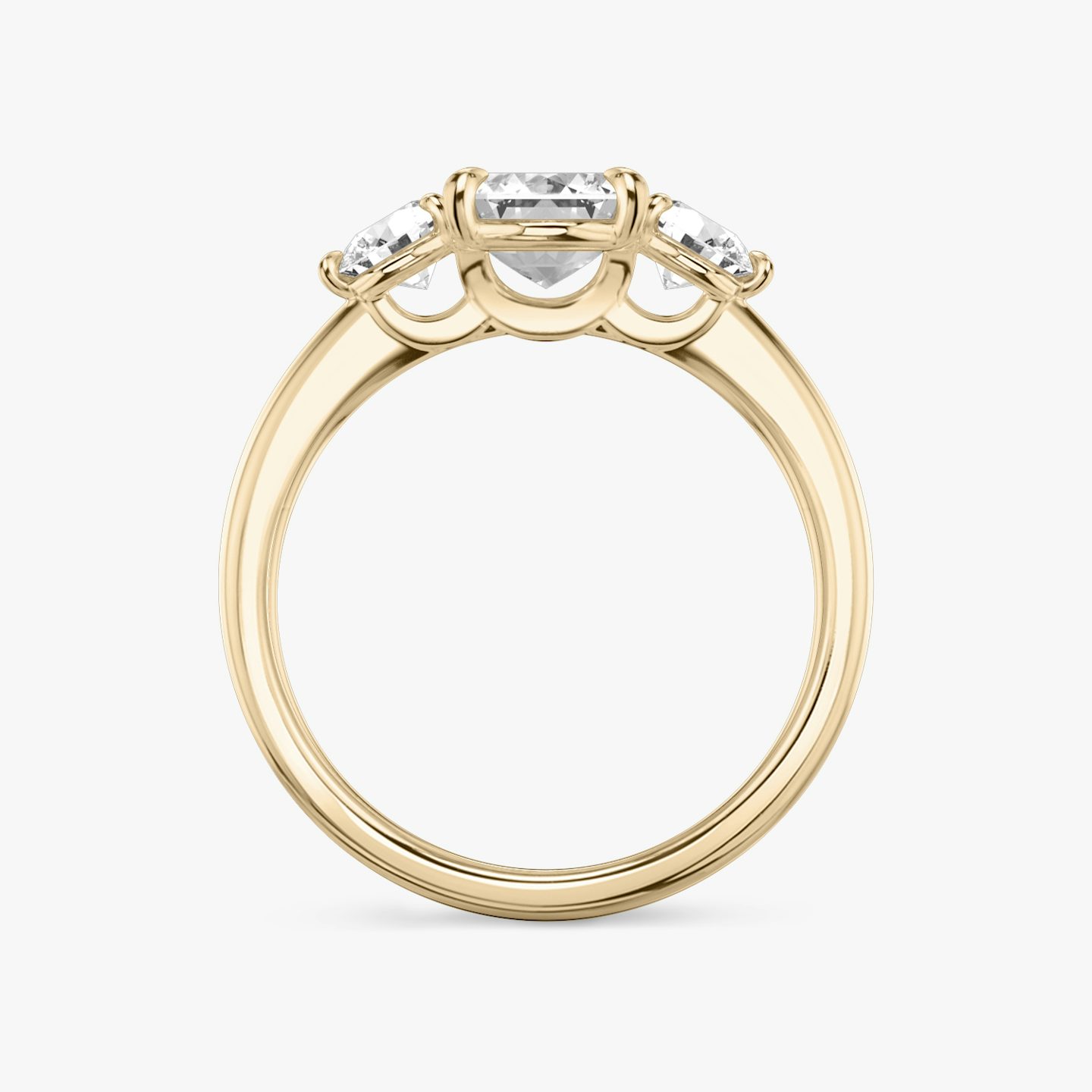 The Three Stone | Emerald | 14k | Rose Gold | bandAccent: Plain | sideStoneCarat: 0.25ct | sideStoneShape: Round Brilliant | diamondOrientation: vertical | caratWeight: other