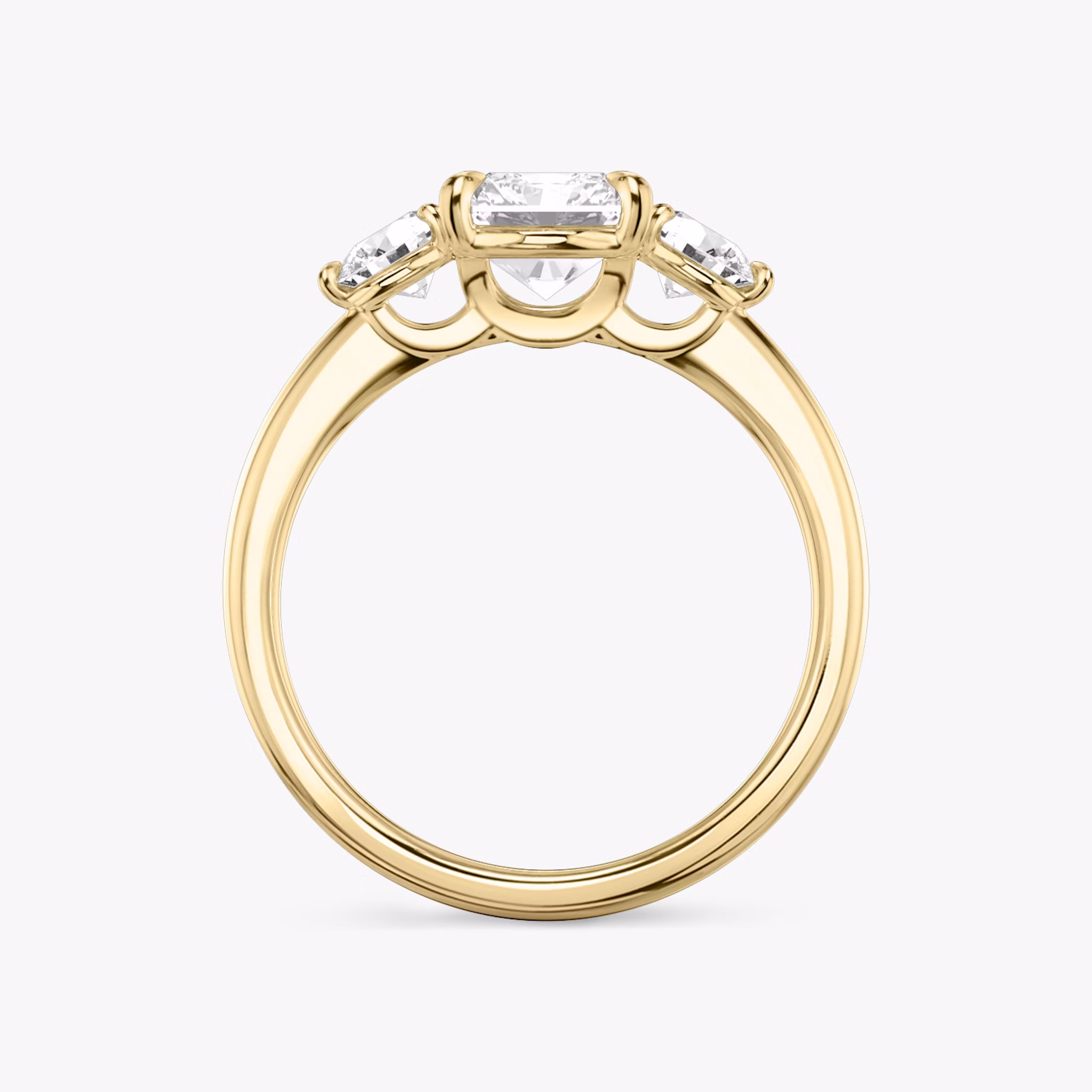 The Three Stone | Radiant | 18k | Yellow Gold | bandAccent: Plain | sideStoneCarat: 0.25ct | sideStoneShape: Round Brilliant | diamondOrientation: vertical | caratWeight: other