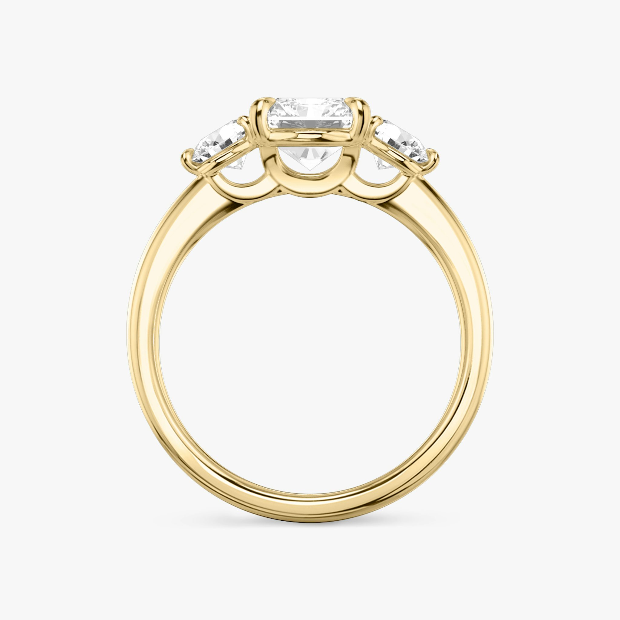 The Three Stone | Radiant | 18k | Yellow Gold | bandAccent: Plain | sideStoneCarat: 0.25ct | sideStoneShape: Round Brilliant | diamondOrientation: vertical | caratWeight: other