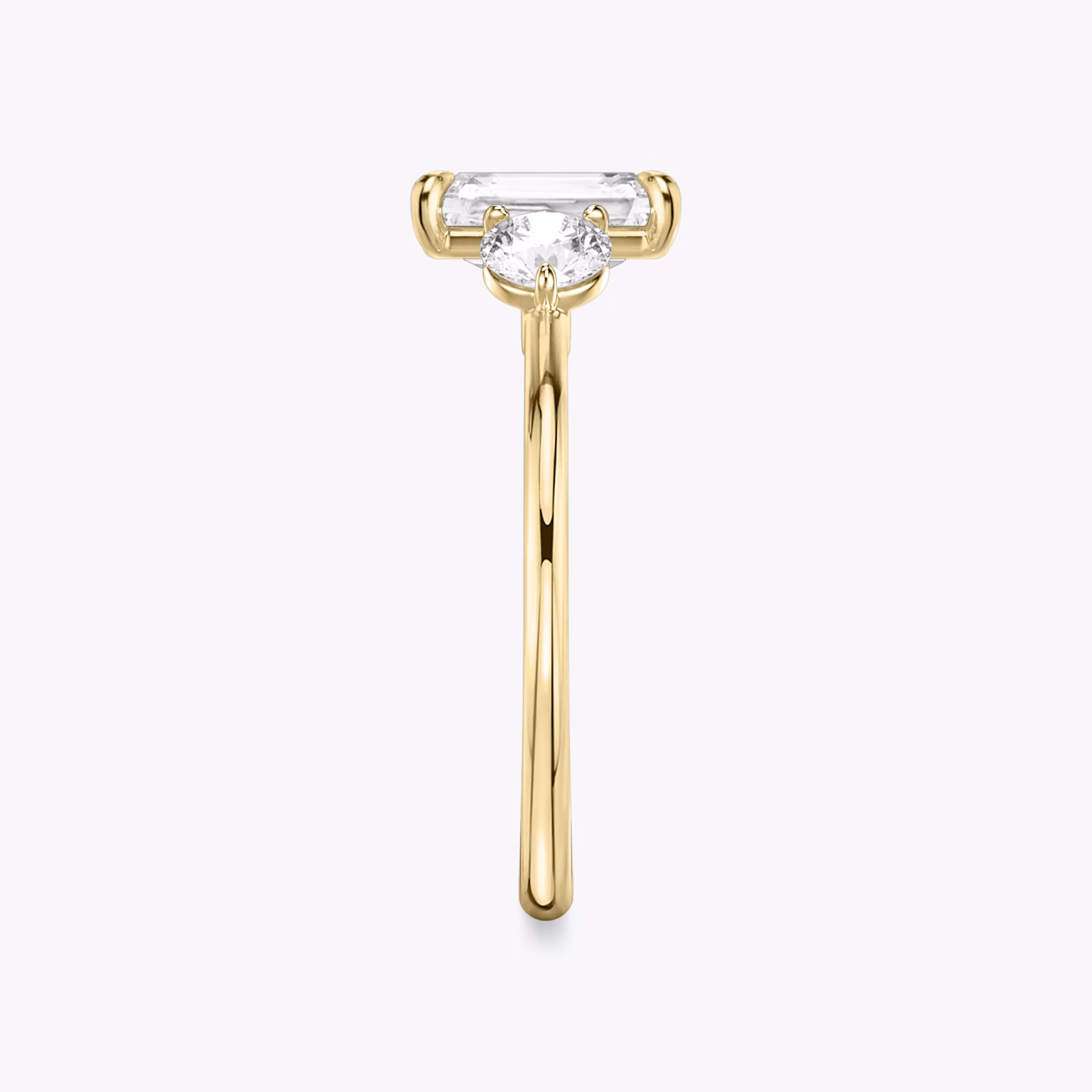 The Three Stone | Radiant | 18k | Yellow Gold | bandAccent: Plain | sideStoneCarat: 0.25ct | sideStoneShape: Round Brilliant | diamondOrientation: vertical | caratWeight: other