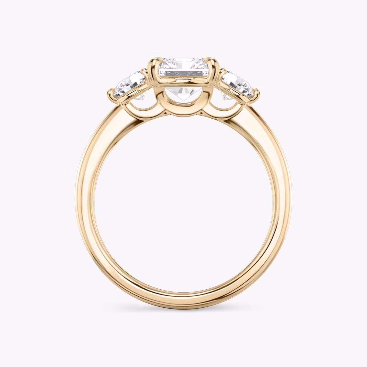 The Three Stone | Radiant | 14k | Rose Gold | bandAccent: Plain | sideStoneCarat: 0.25ct | sideStoneShape: Round Brilliant | diamondOrientation: vertical | caratWeight: other