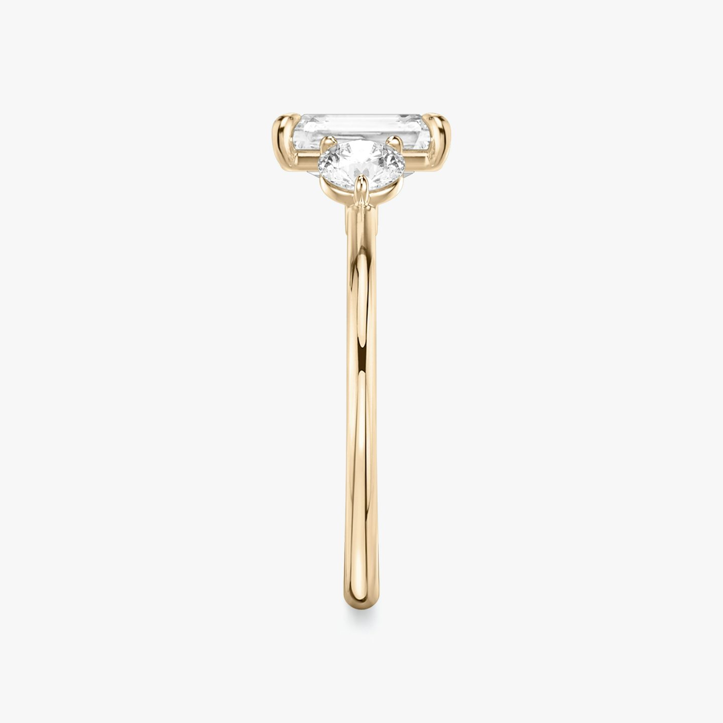 The Three Stone | Radiant | 14k | Rose Gold | bandAccent: Plain | sideStoneCarat: 0.25ct | sideStoneShape: Round Brilliant | diamondOrientation: vertical | caratWeight: other