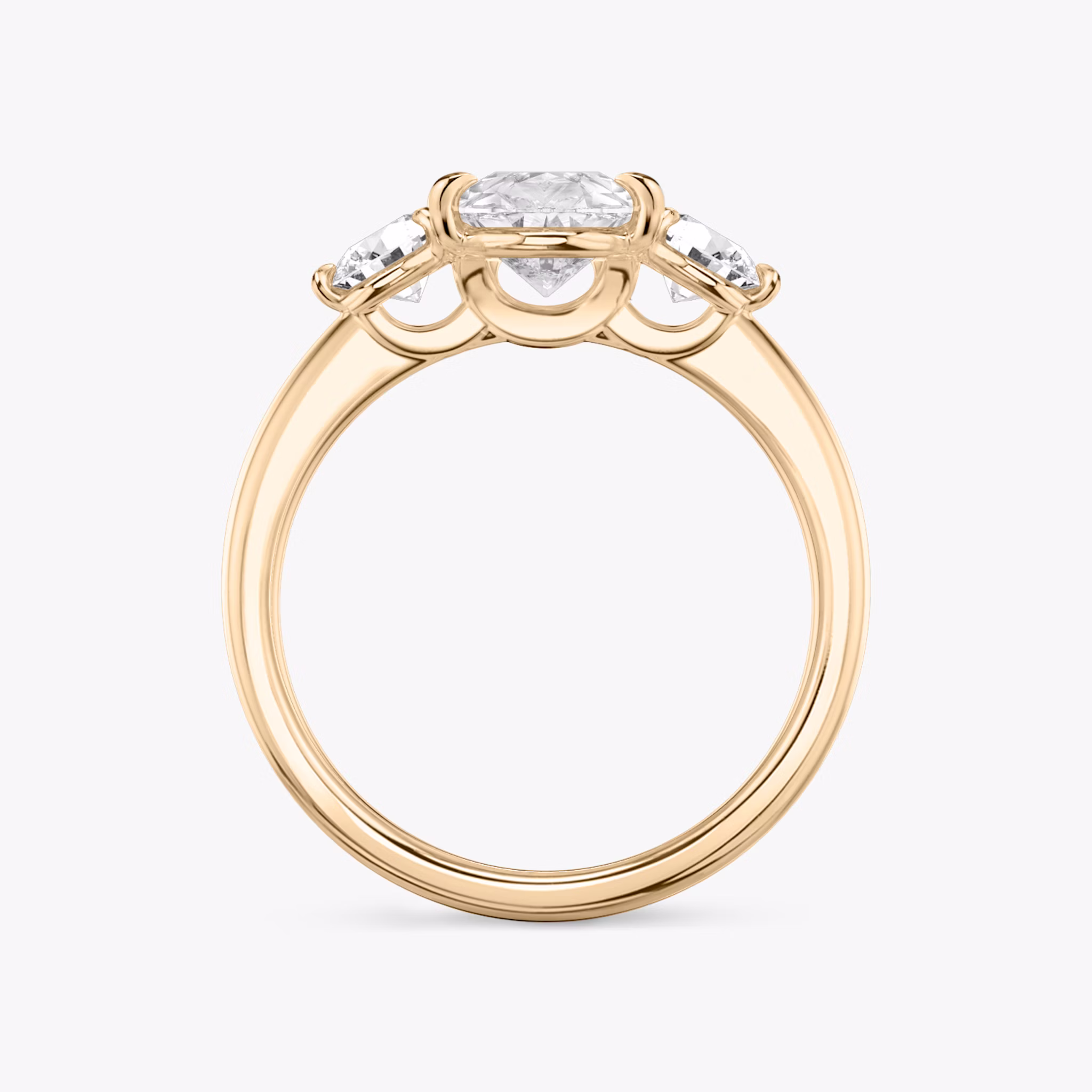 The Three Stone | Pear | 14k | Rose Gold | bandAccent: Plain | sideStoneCarat: 0.25ct | sideStoneShape: Round Brilliant | diamondOrientation: vertical | caratWeight: other