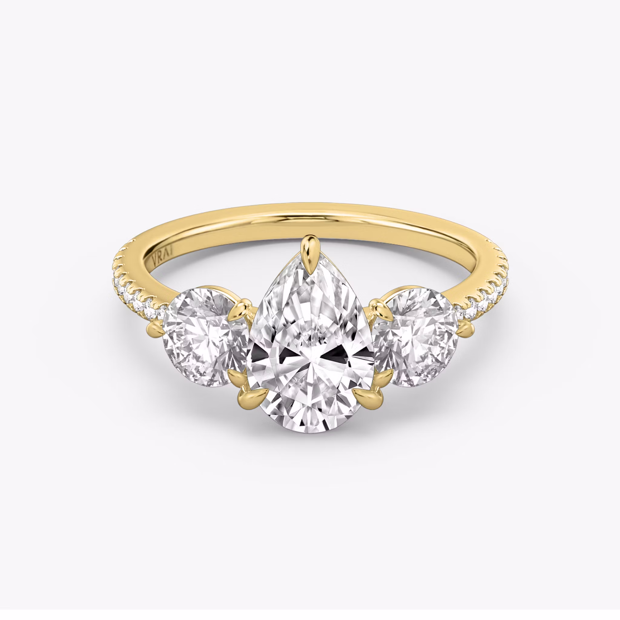Three Stone Pear | Yellow Gold