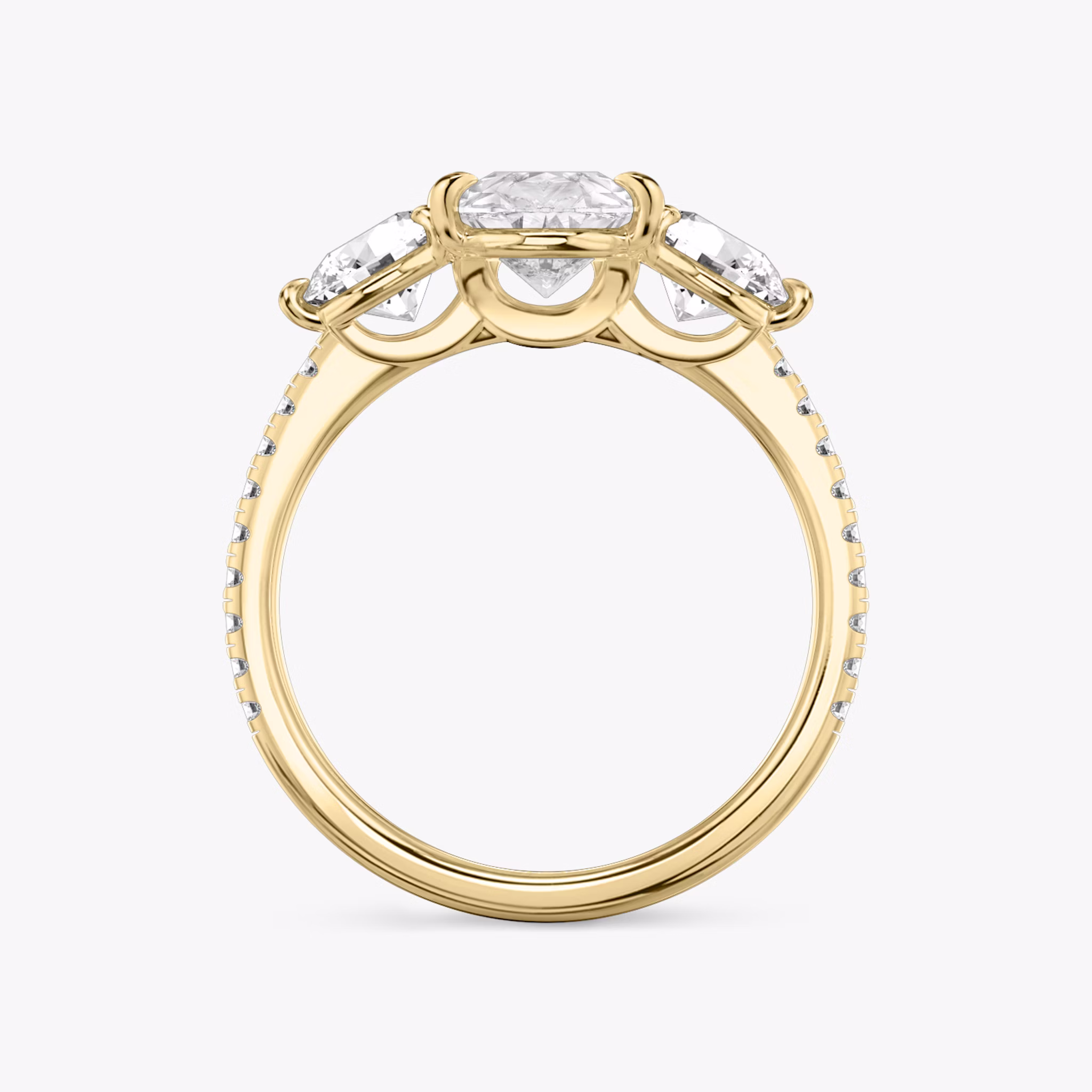 The Three Stone | Pear | 18k | Yellow Gold | bandAccent: Pavé | sideStoneCarat: 0.50ct | sideStoneShape: Round Brilliant | diamondOrientation: vertical | caratWeight: other