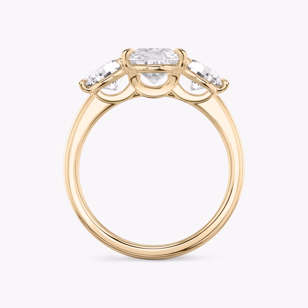 The Three Stone | Pear | 14k | Rose Gold | bandAccent: Plain | sideStoneCarat: 0.50ct | sideStoneShape: Round Brilliant | diamondOrientation: vertical | caratWeight: other