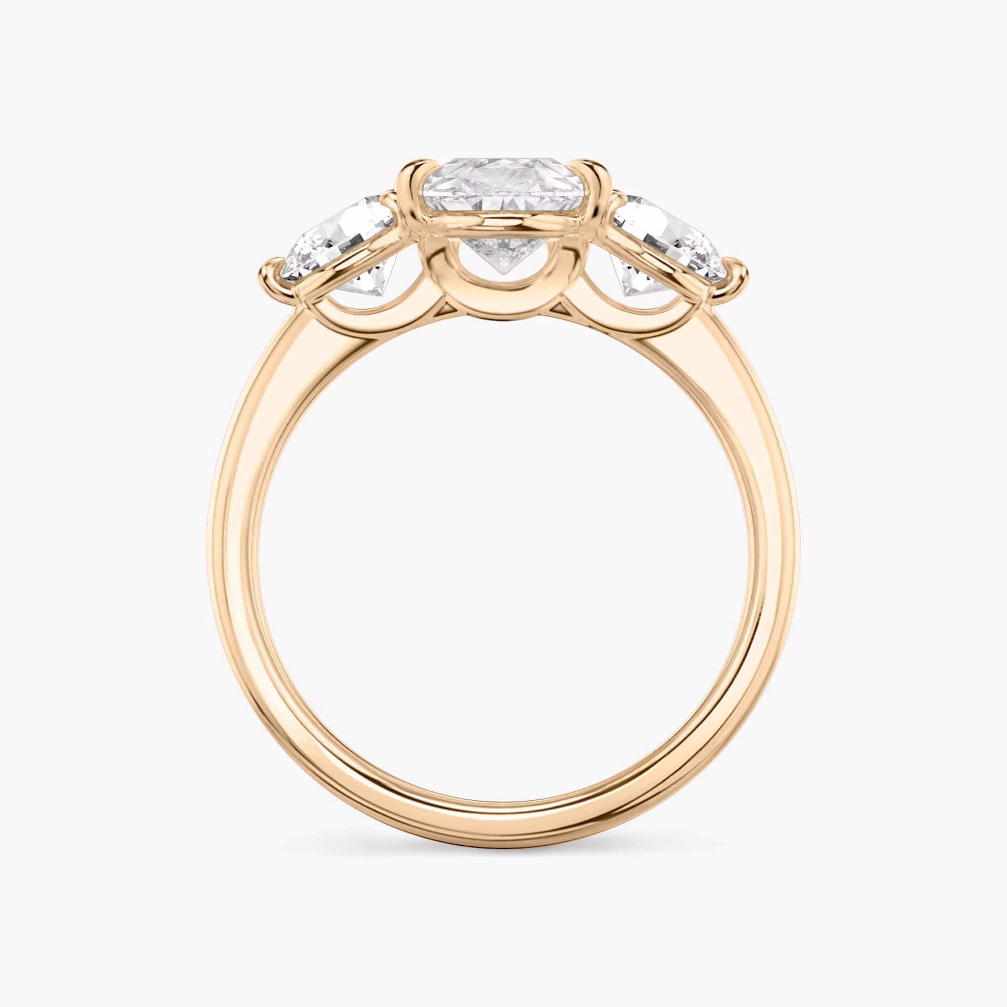 The Three Stone | Pear | 14k | Rose Gold | bandAccent: Plain | sideStoneCarat: 0.50ct | sideStoneShape: Round Brilliant | diamondOrientation: vertical | caratWeight: other