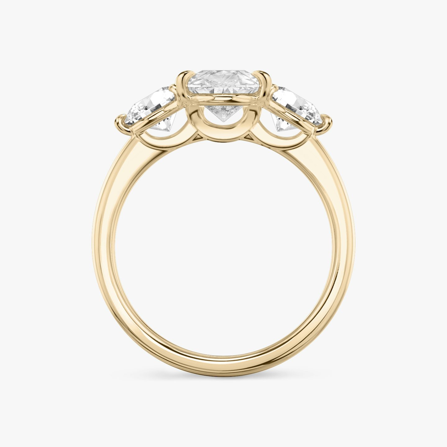 The Three Stone | Pear | 14k | Rose Gold | bandAccent: Plain | sideStoneCarat: 0.50ct | sideStoneShape: Round Brilliant | diamondOrientation: vertical | caratWeight: other