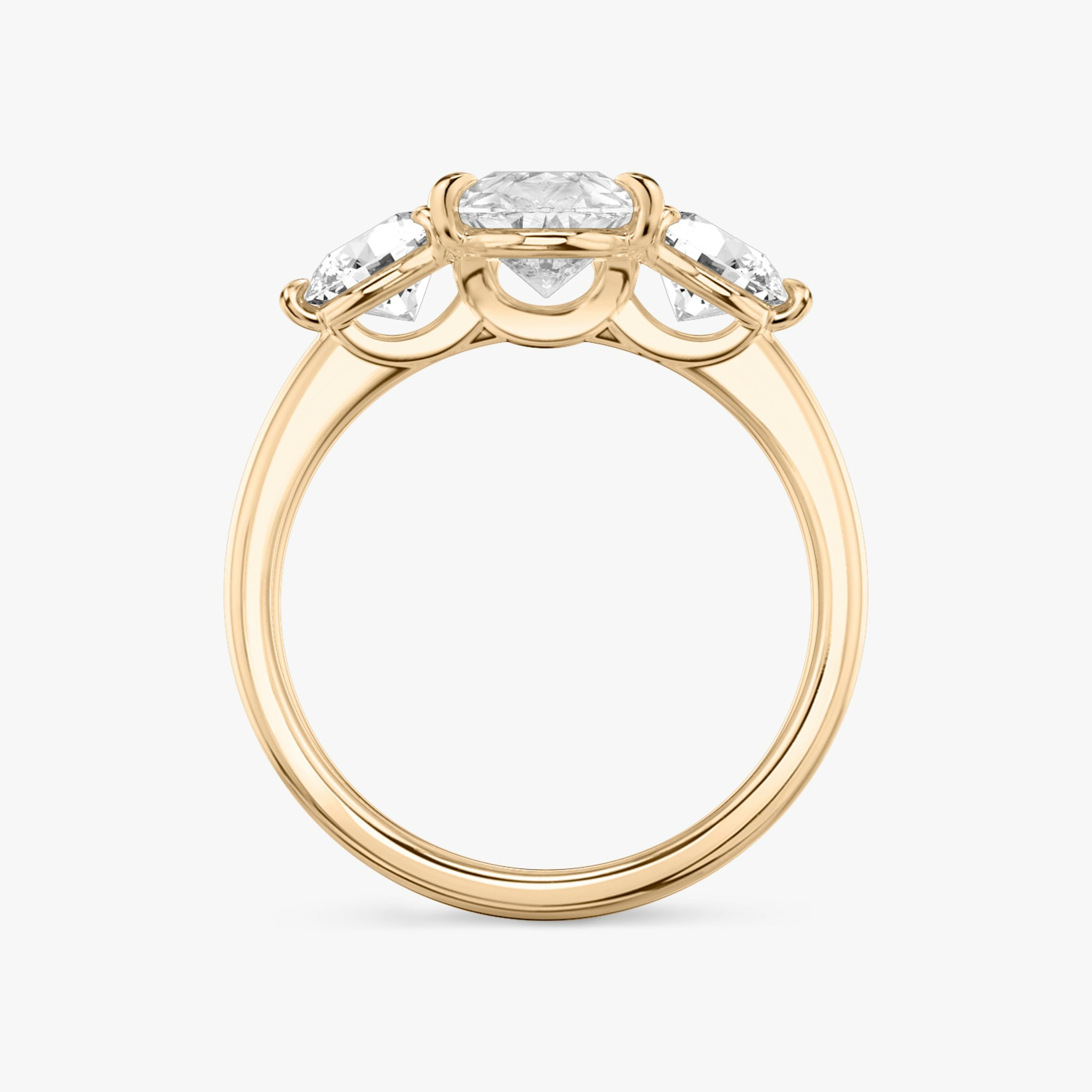 The Three Stone | Pear | 14k | Rose Gold | bandAccent: Plain | sideStoneCarat: 0.50ct | sideStoneShape: Round Brilliant | diamondOrientation: vertical | caratWeight: other