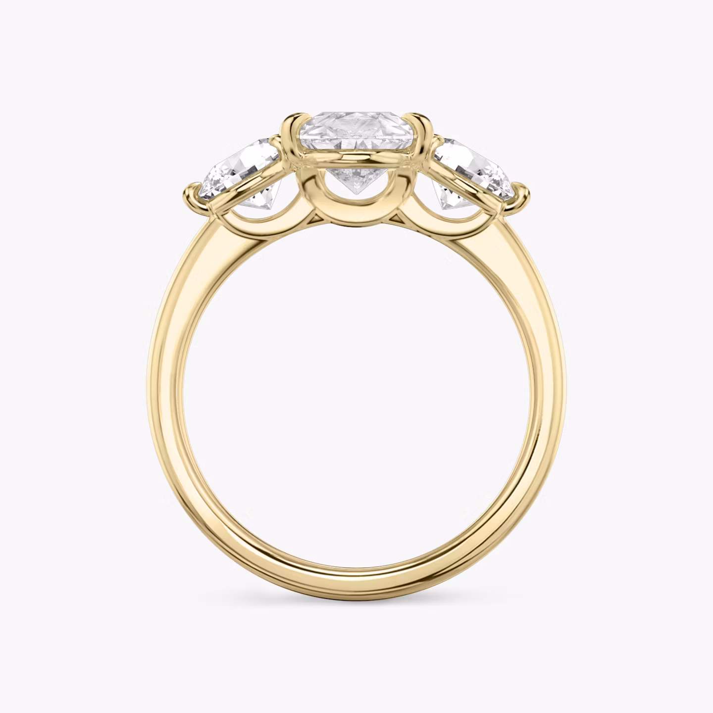 The Three Stone | Pear | 18k | Yellow Gold | bandAccent: Plain | sideStoneCarat: 0.50ct | sideStoneShape: Round Brilliant | diamondOrientation: vertical | caratWeight: other