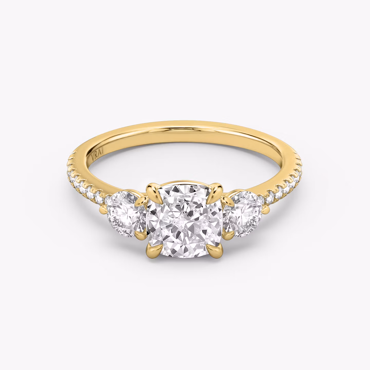 The Three Stone Cushion | Yellow Gold