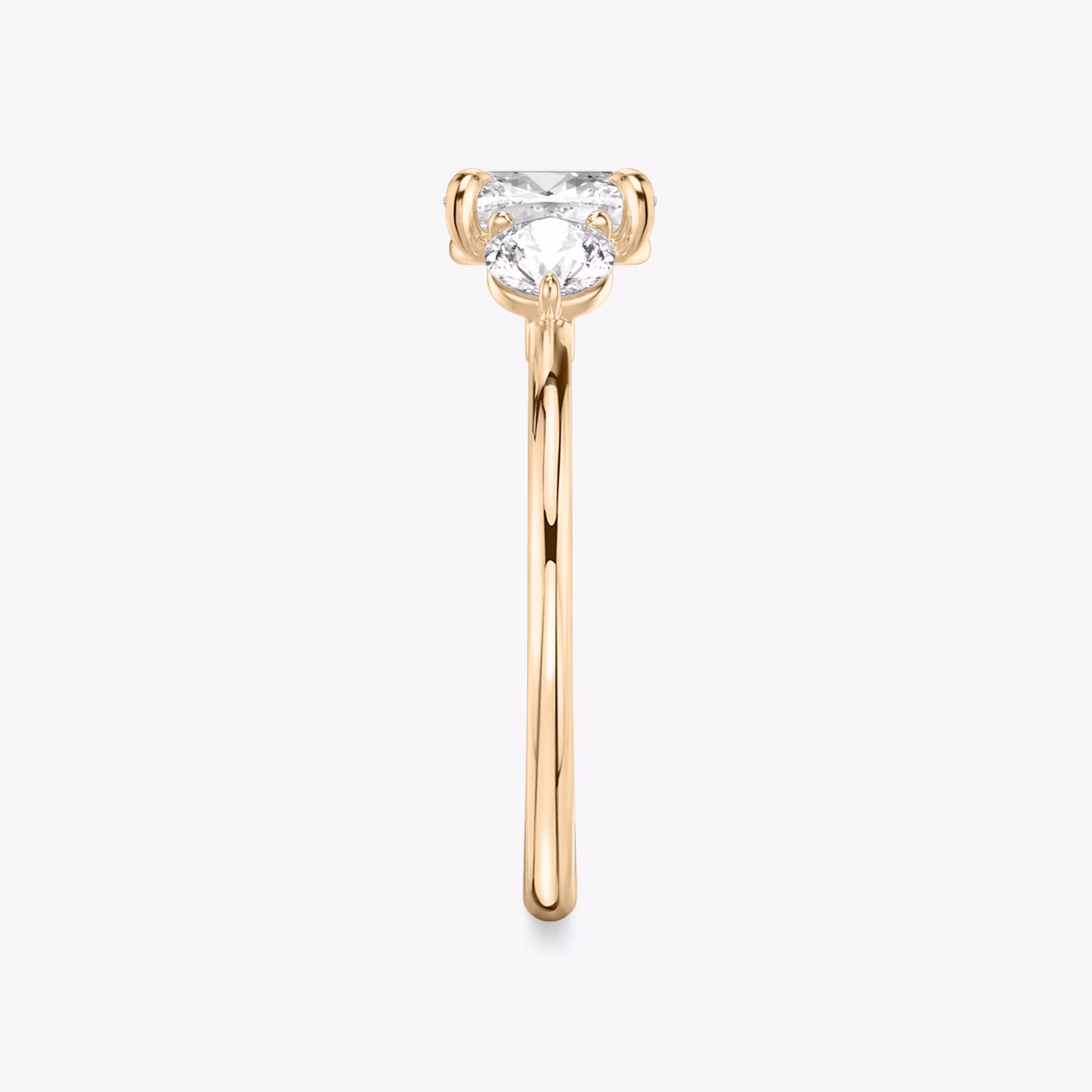 The Three Stone | Cushion | 14k | Rose Gold | bandAccent: Plain | sideStoneCarat: 0.25ct | sideStoneShape: Round Brilliant | diamondOrientation: vertical | caratWeight: other