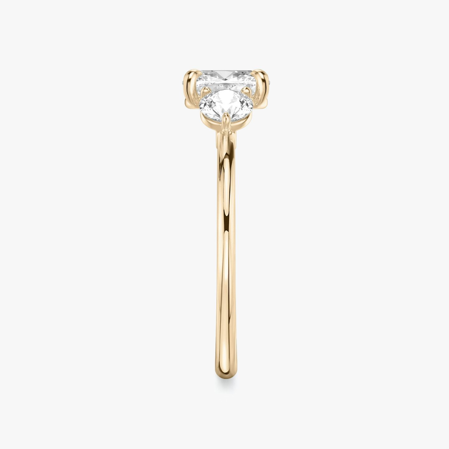 The Three Stone | Cushion | 14k | Rose Gold | bandAccent: Plain | sideStoneCarat: 0.25ct | sideStoneShape: Round Brilliant | diamondOrientation: vertical | caratWeight: other