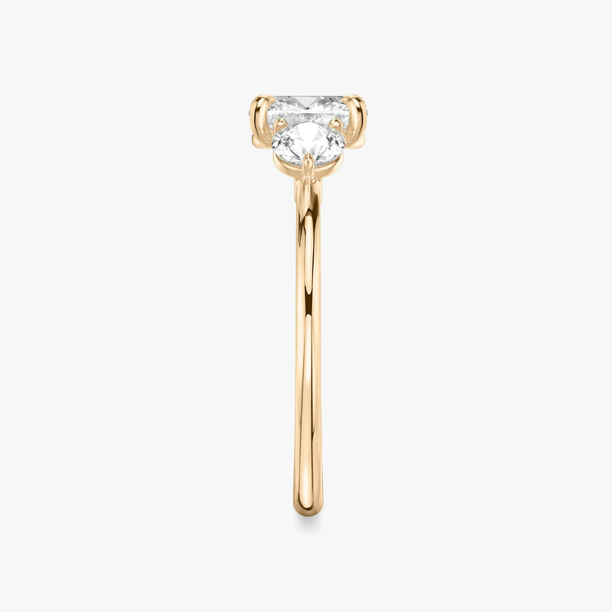 The Three Stone | Cushion | 14k | Rose Gold | bandAccent: Plain | sideStoneCarat: 0.25ct | sideStoneShape: Round Brilliant | diamondOrientation: vertical | caratWeight: other
