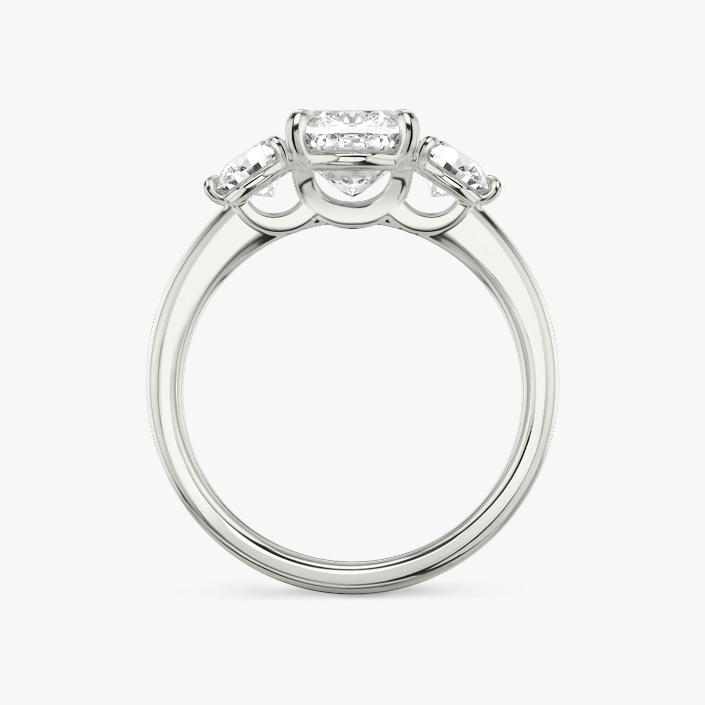 The Three Stone | Cushion | Platinum | bandAccent: Plain | sideStoneCarat: 0.25ct | sideStoneShape: Round Brilliant | diamondOrientation: vertical | caratWeight: other
