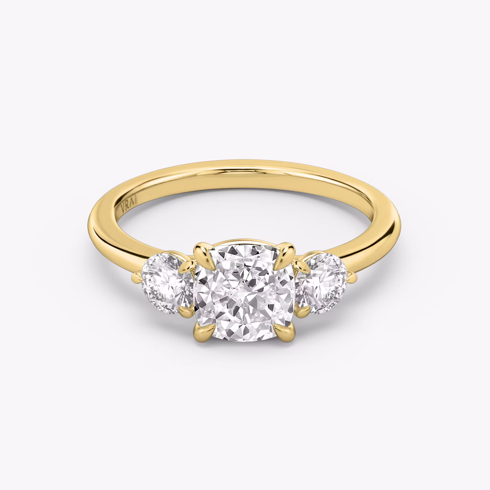 The Three Stone Cushion | Yellow Gold