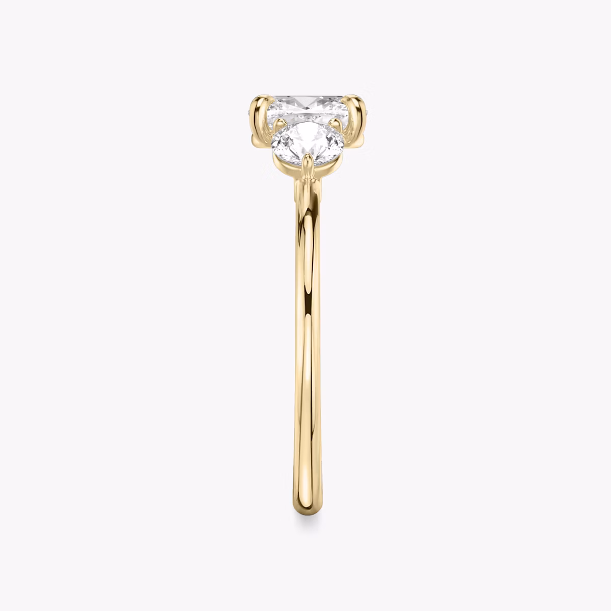 The Three Stone | Cushion | 18k | Yellow Gold | bandAccent: Plain | sideStoneCarat: 0.25ct | sideStoneShape: Round Brilliant | diamondOrientation: vertical | caratWeight: other