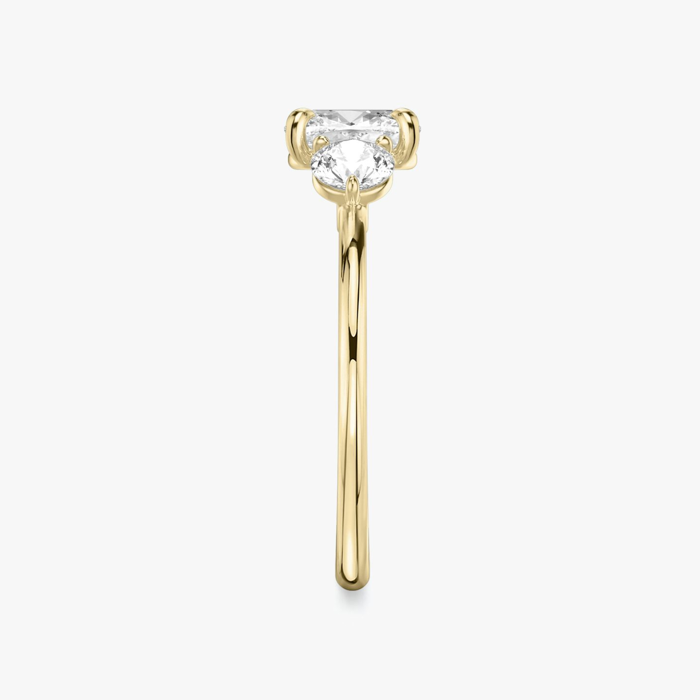 The Three Stone | Cushion | 18k | Yellow Gold | bandAccent: Plain | sideStoneCarat: 0.25ct | sideStoneShape: Round Brilliant | diamondOrientation: vertical | caratWeight: other