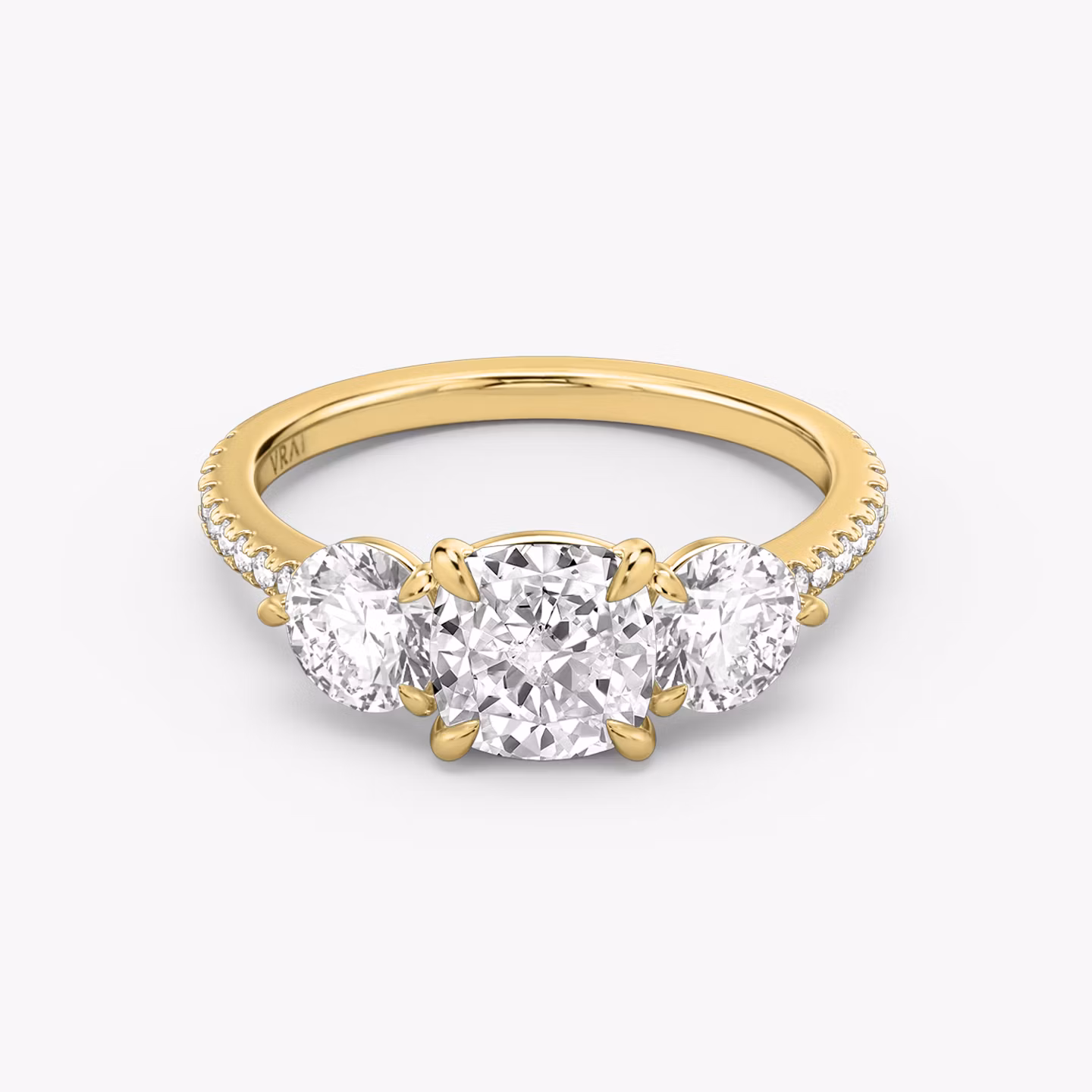 The Three Stone Cushion | Yellow Gold