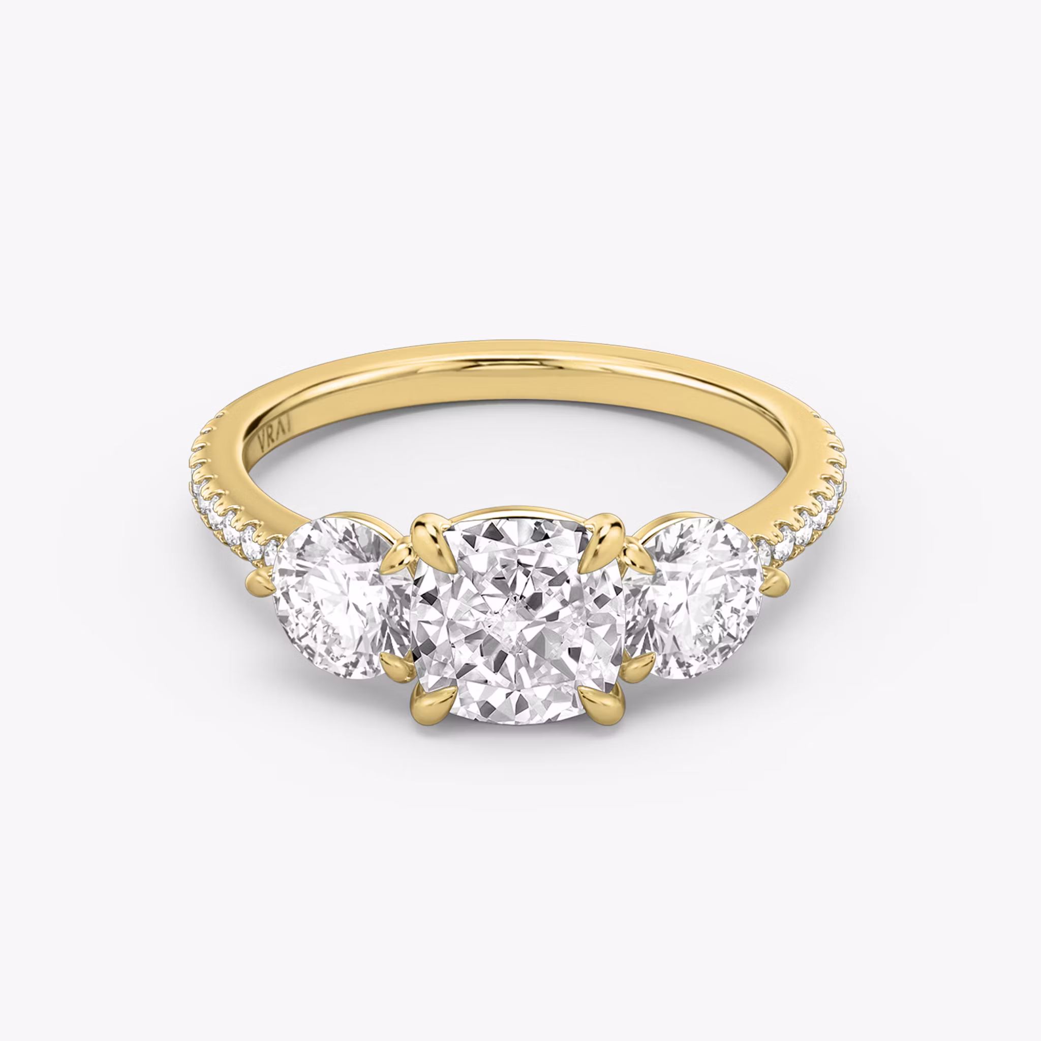 The Three Stone Cushion | Yellow Gold