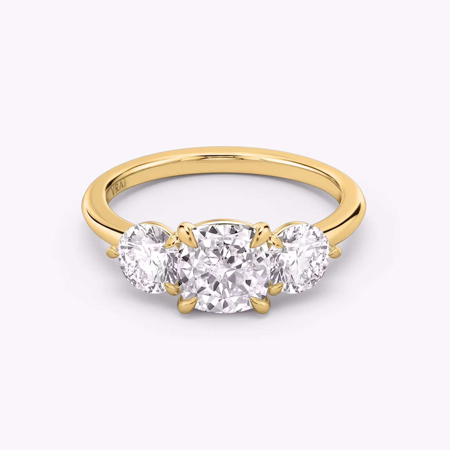 The Three Stone Cushion | Yellow Gold
