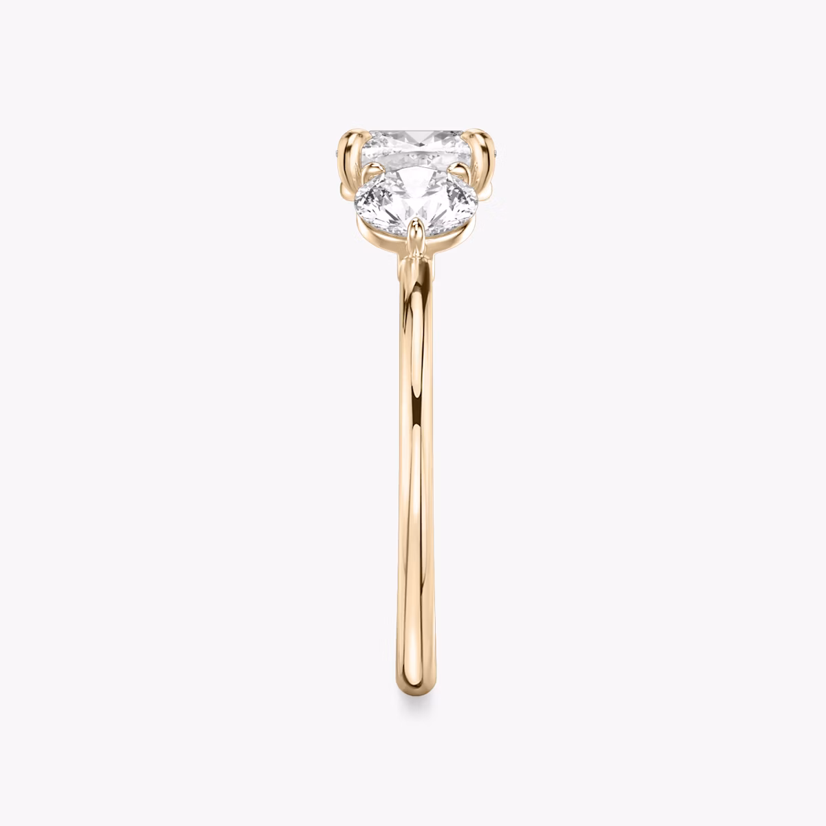 The Three Stone | Cushion | 14k | Rose Gold | bandAccent: Plain | sideStoneCarat: 0.50ct | sideStoneShape: Round Brilliant | diamondOrientation: vertical | caratWeight: other