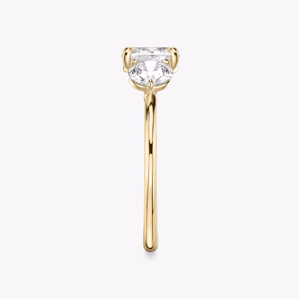 The Three Stone | Cushion | 18k | Yellow Gold | bandAccent: Plain | sideStoneCarat: 0.50ct | sideStoneShape: Round Brilliant | diamondOrientation: vertical | caratWeight: other