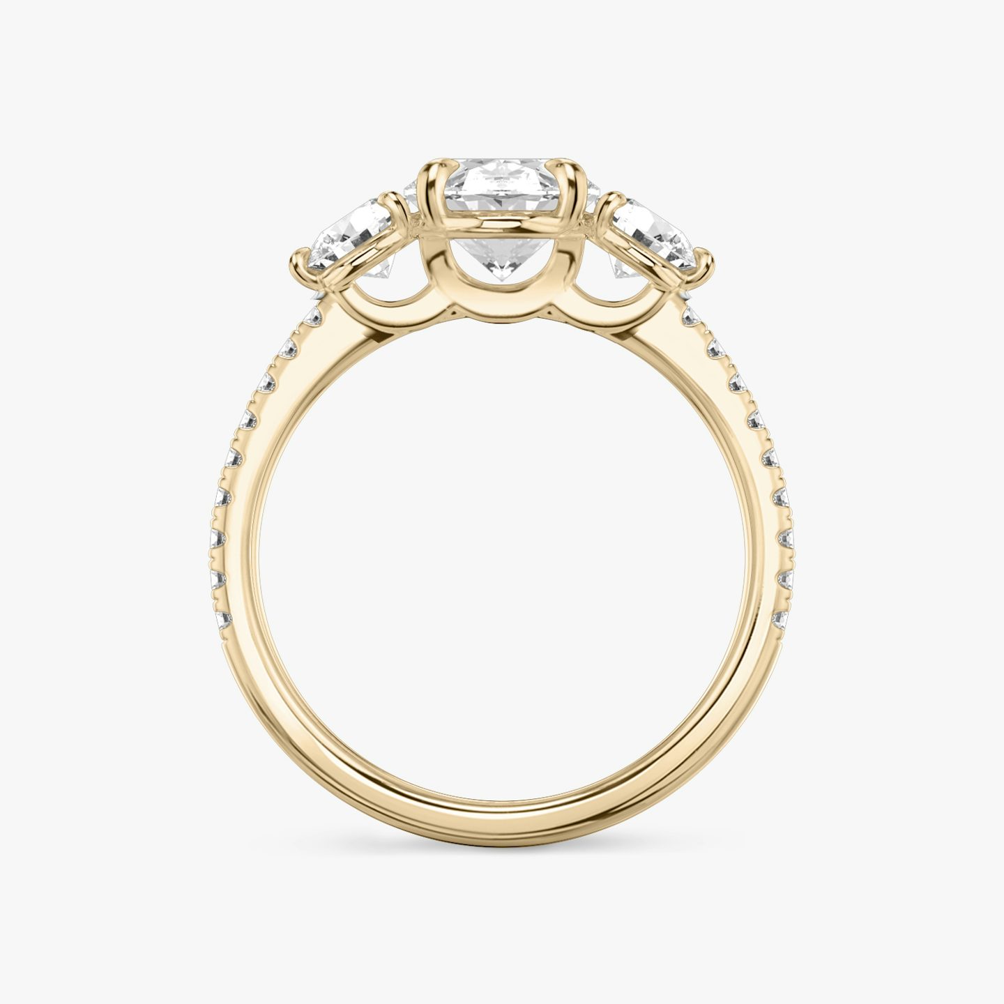 The Three Stone | Oval | 14k | Rose Gold | bandAccent: Pavé | sideStoneCarat: 0.25ct | sideStoneShape: Round Brilliant | diamondOrientation: vertical | caratWeight: other