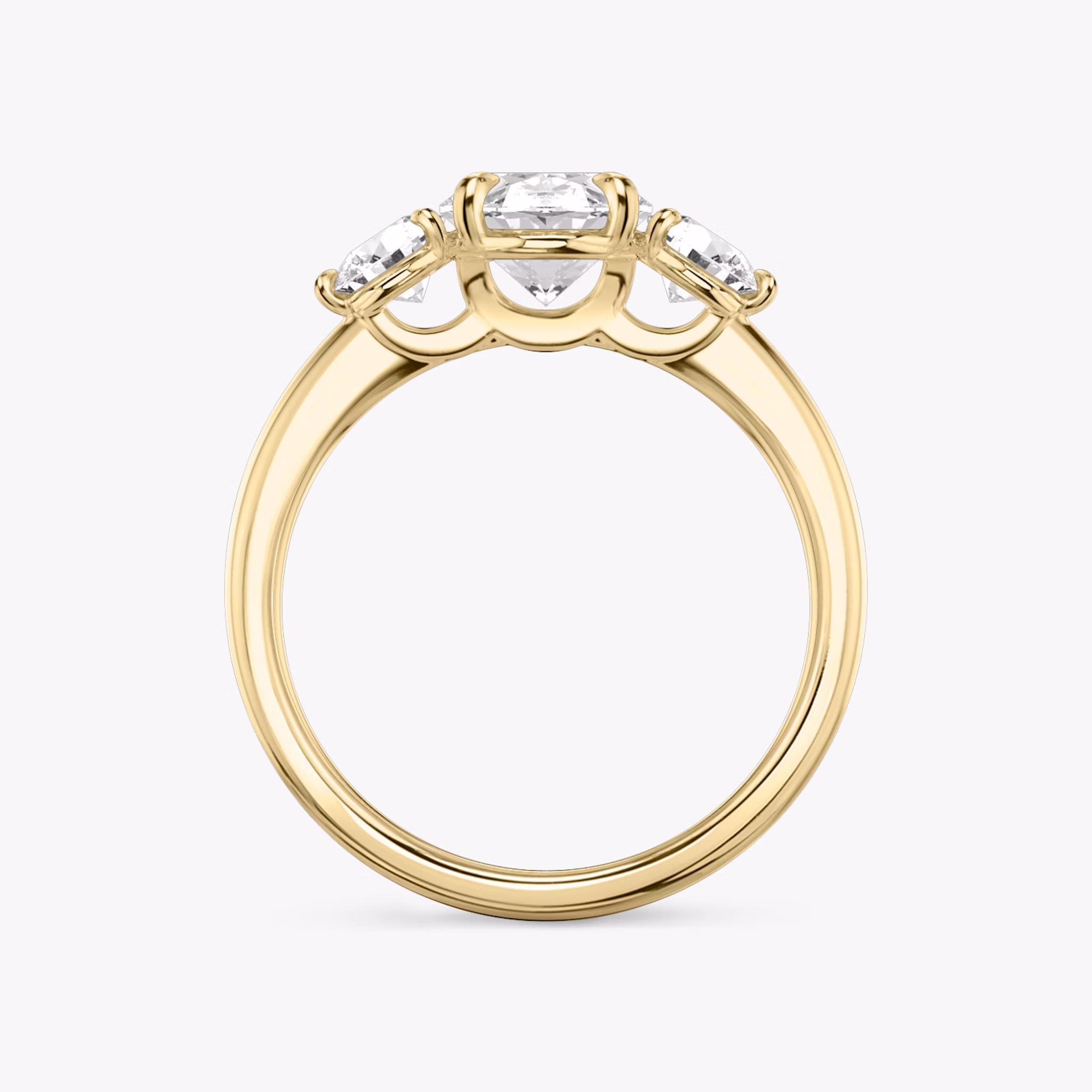The Three Stone | Oval | 18k | Yellow Gold | bandAccent: Plain | sideStoneCarat: 0.25ct | sideStoneShape: Round Brilliant | diamondOrientation: vertical | caratWeight: other