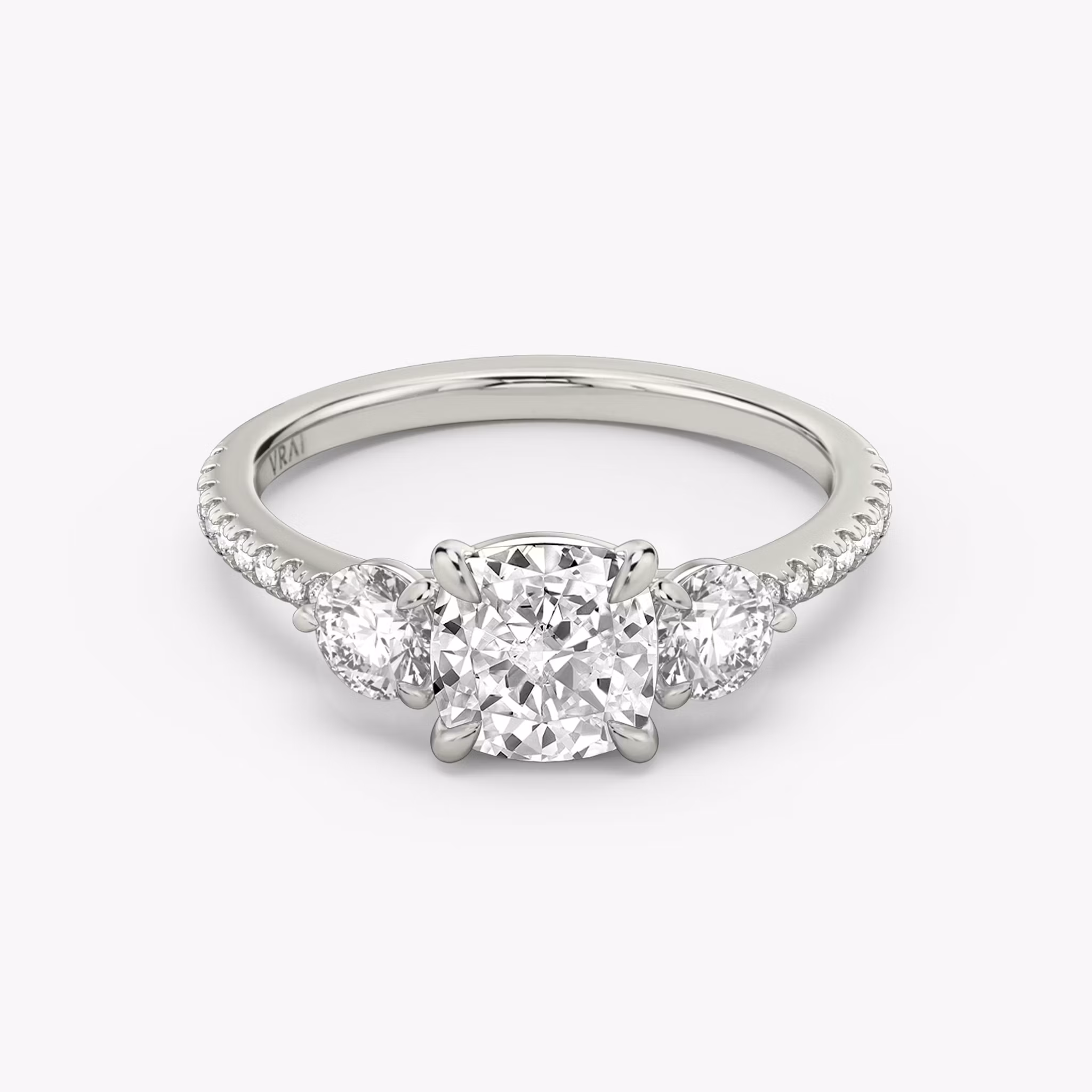 Three Stone Cushion | Platinum