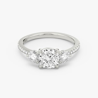 Three Stone Cushion and Round Brilliant RIng