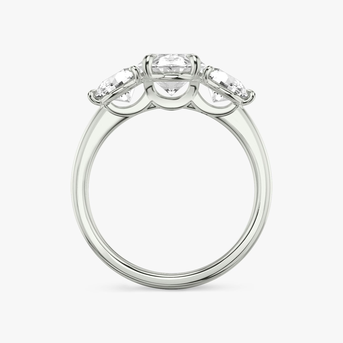The Three Stone | Oval | Platinum | bandAccent: Plain | sideStoneCarat: 0.50ct | sideStoneShape: Round Brilliant | diamondOrientation: vertical | caratWeight: other