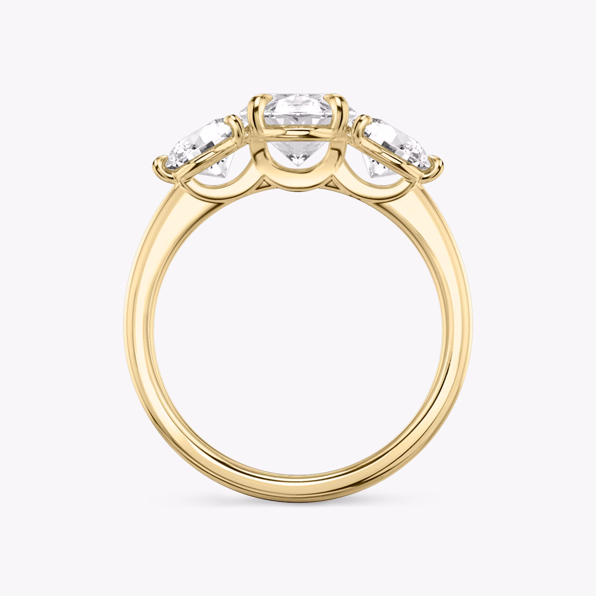 The Three Stone | Oval | 18k | Yellow Gold | bandAccent: Plain | sideStoneCarat: 0.50ct | sideStoneShape: Round Brilliant | diamondOrientation: vertical | caratWeight: other