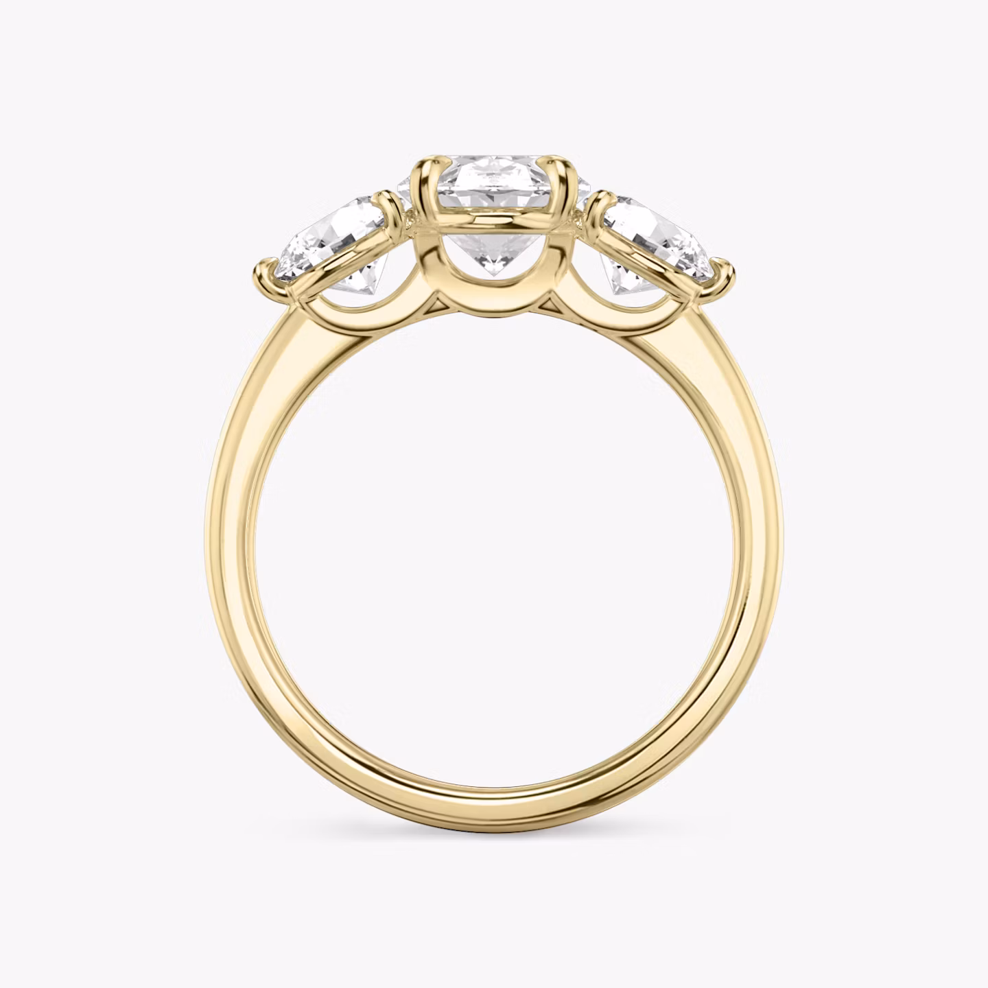 The Three Stone | Oval | 18k | Yellow Gold | bandAccent: Plain | sideStoneCarat: 0.50ct | sideStoneShape: Round Brilliant | diamondOrientation: vertical | caratWeight: other