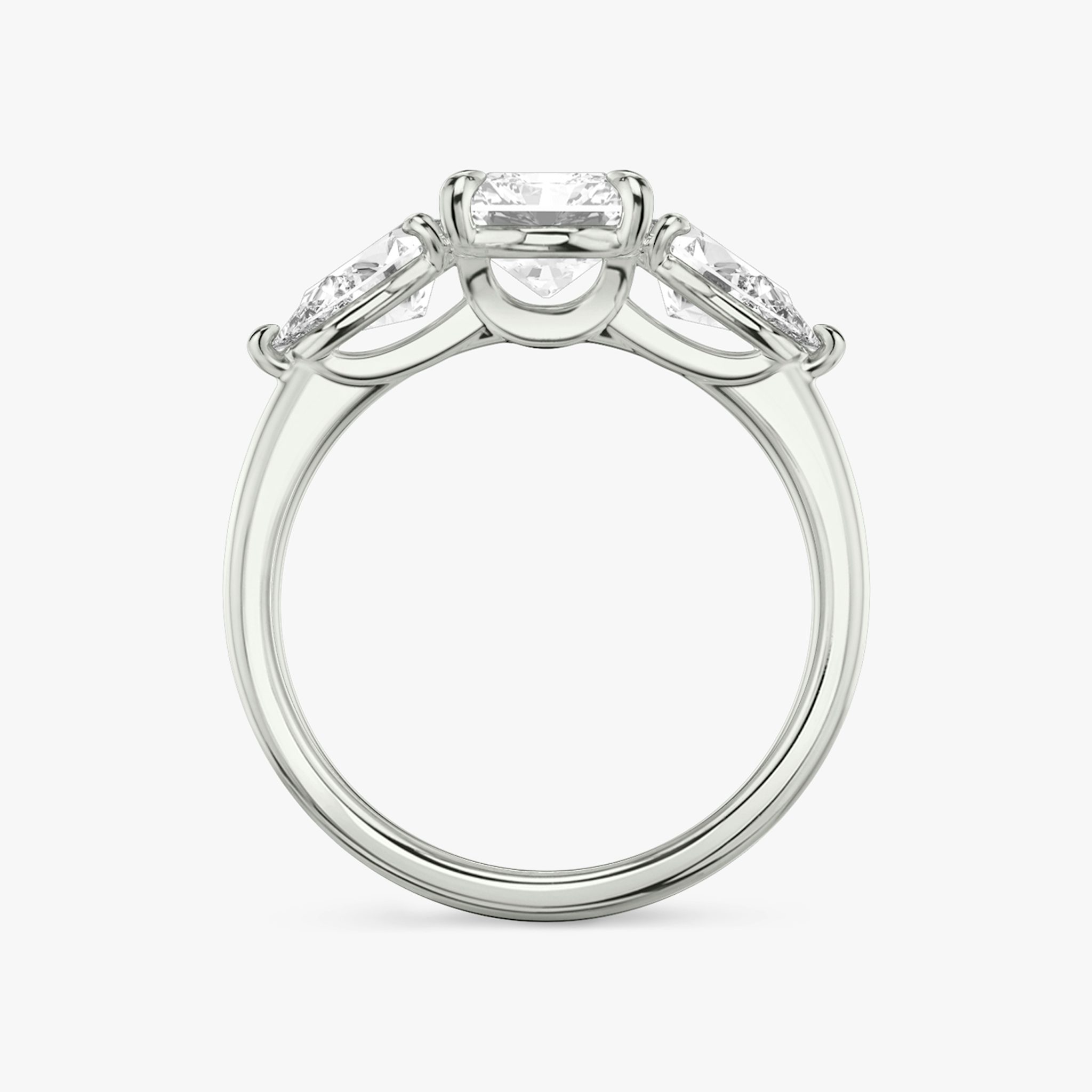 The Three Stone | Radiant | 18k | White Gold | bandAccent: Plain | sideStoneCarat: 0.50ct | sideStoneShape: Pear | diamondOrientation: vertical | caratWeight: other