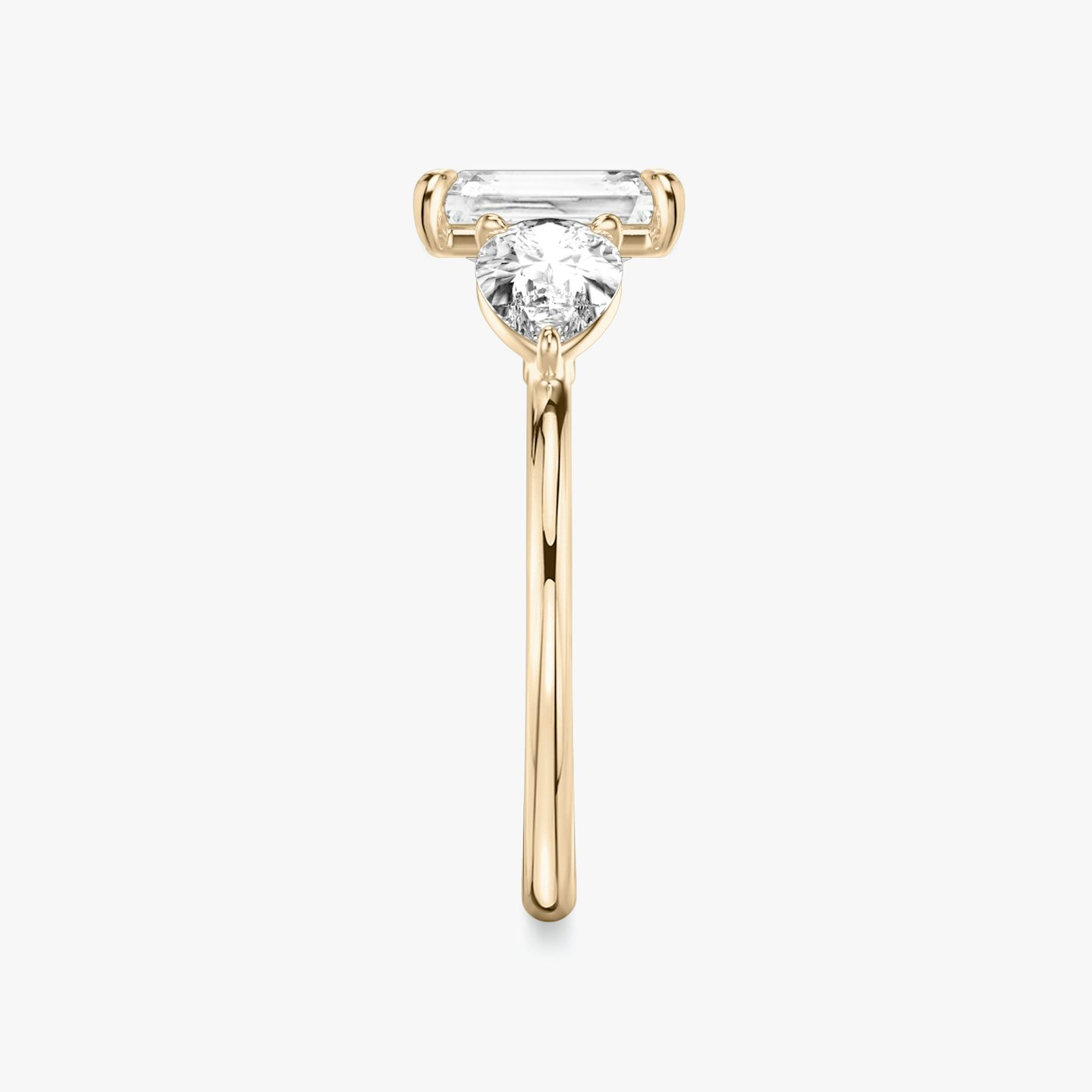 The Three Stone | Radiant | 14k | Rose Gold | bandAccent: Plain | sideStoneCarat: 0.50ct | sideStoneShape: Pear | diamondOrientation: vertical | caratWeight: other