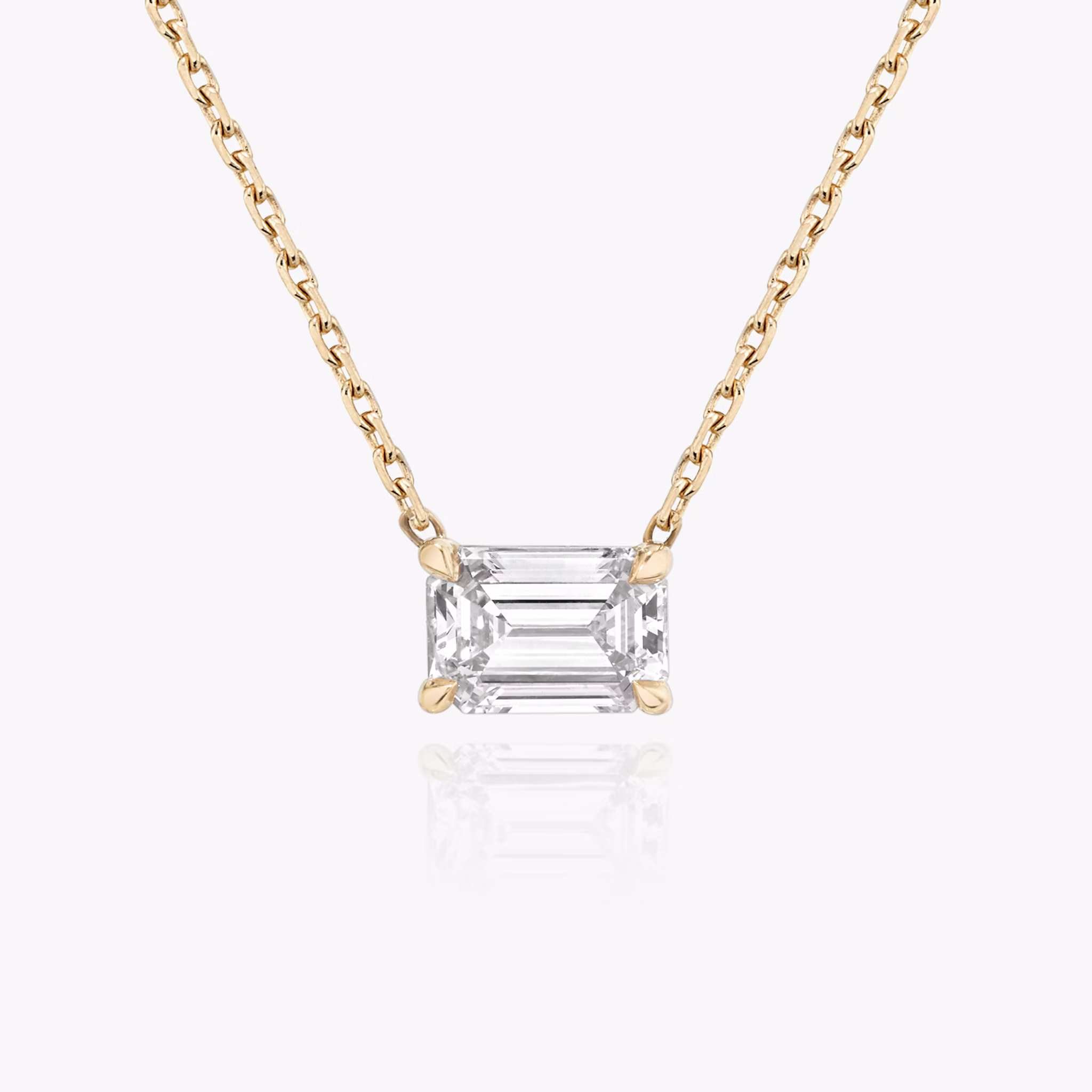 The Solitaire Emerald Necklace in yellow gold.