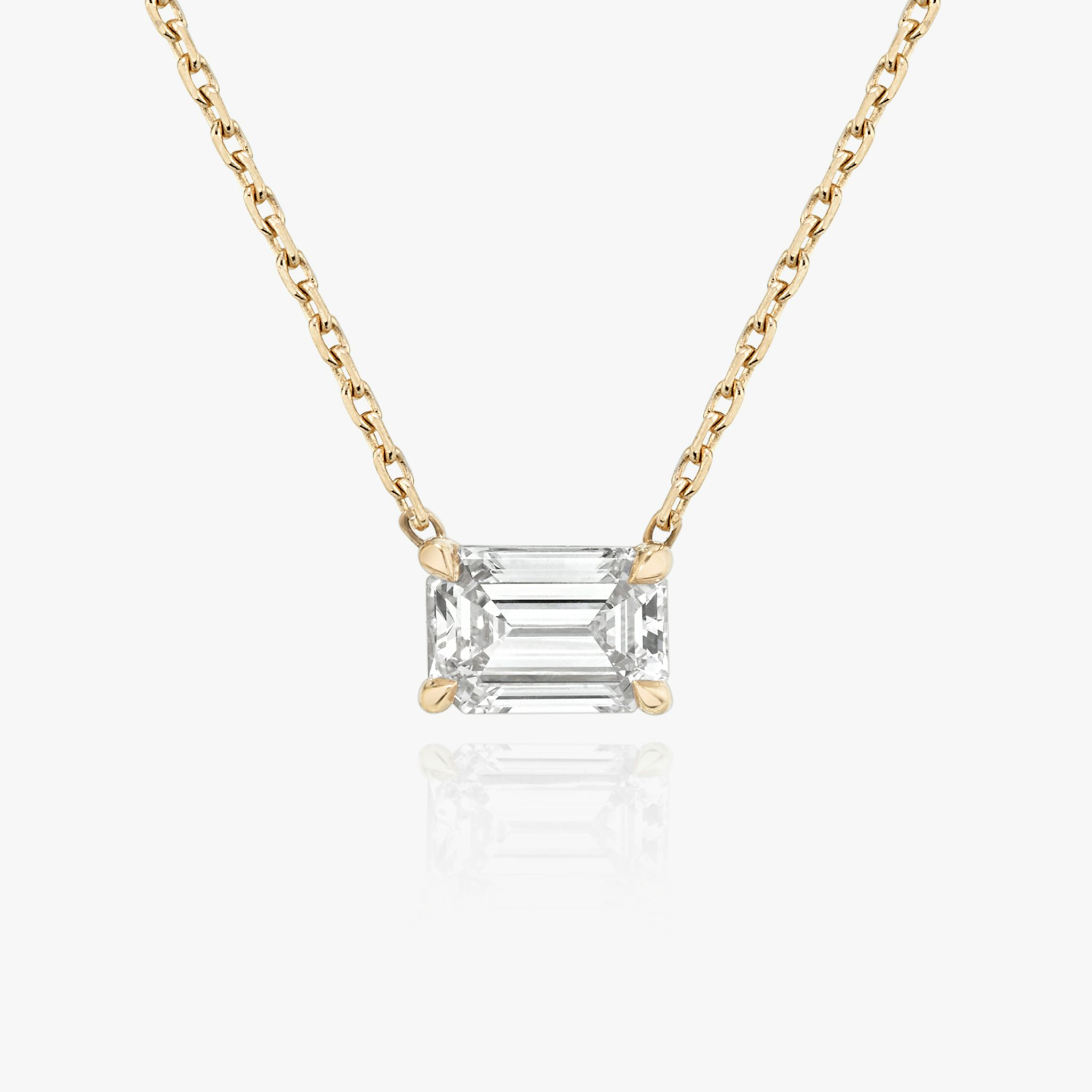 The Solitaire Emerald Necklace in yellow gold.