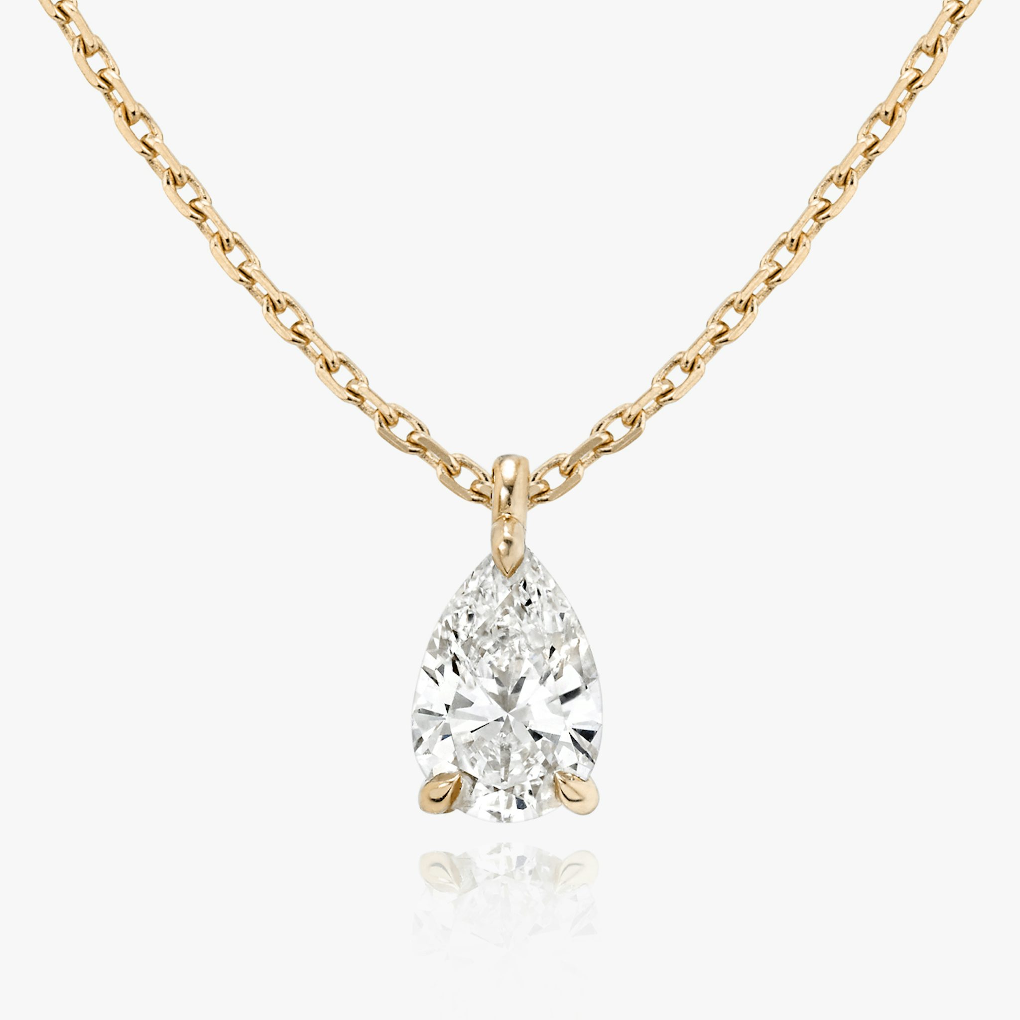 The Pear Solitaire Necklace in yellow gold.