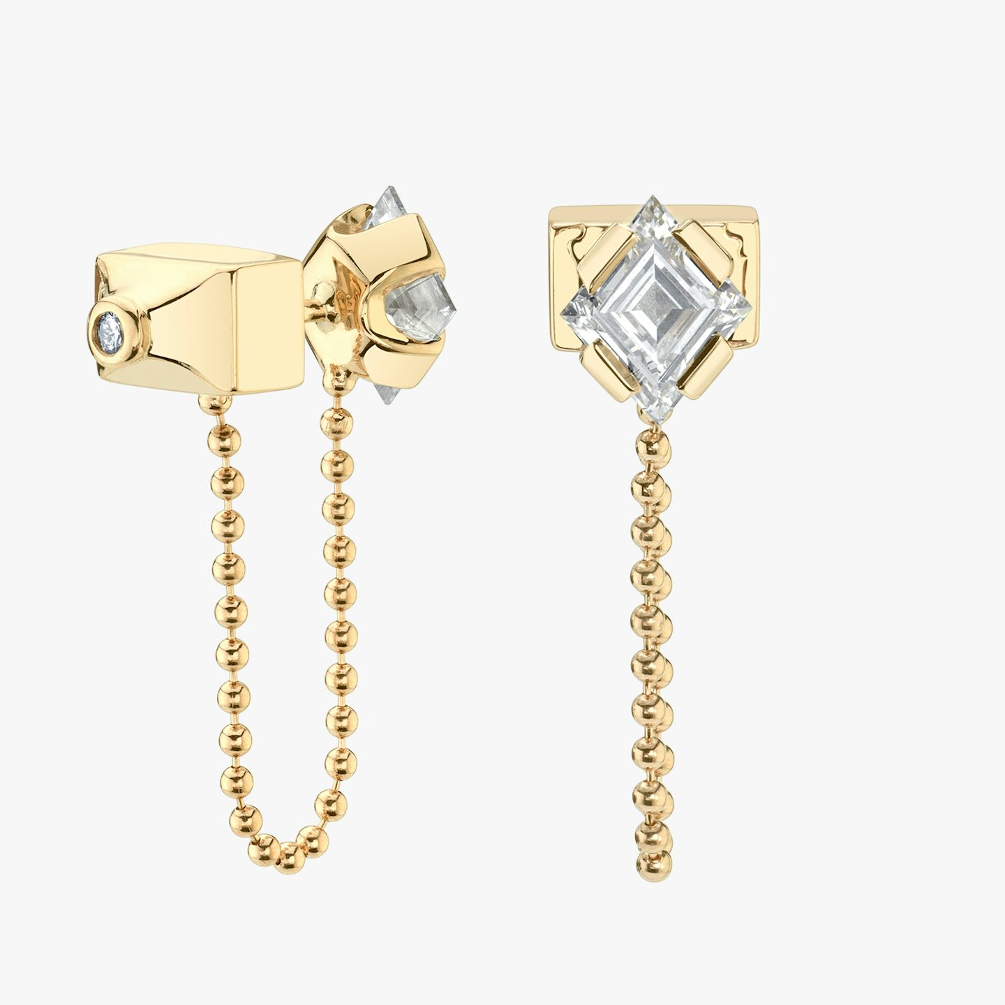 Connected Earring | lozenge+round-brilliant | 14k | Yellow Gold