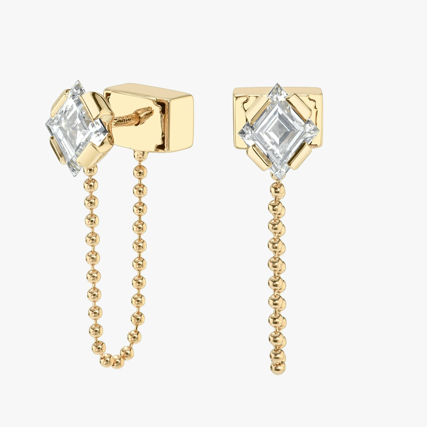 Connected Earring | lozenge+round-brilliant | 14k | Yellow Gold