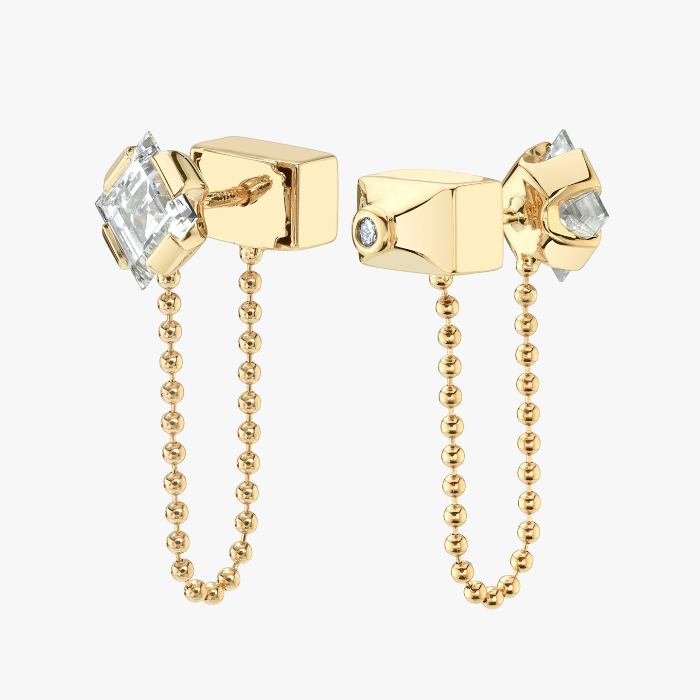 Connected Earring | lozenge+round-brilliant | 14k | Yellow Gold