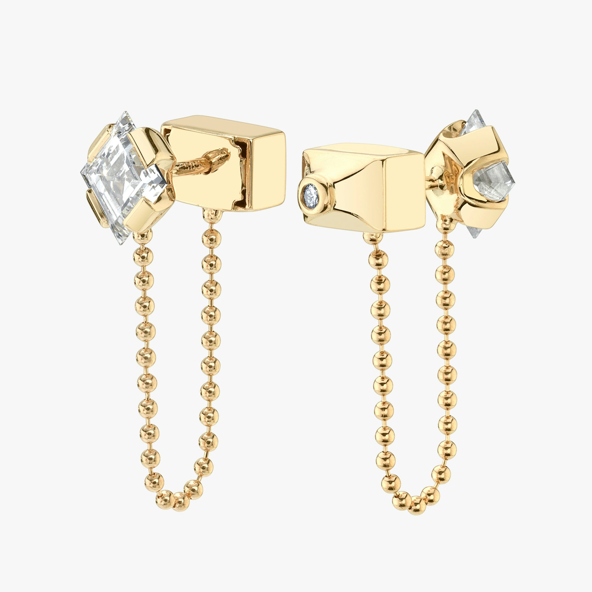 Connected Ohrring | lozenge+round-brilliant | 14k | Gelbgold