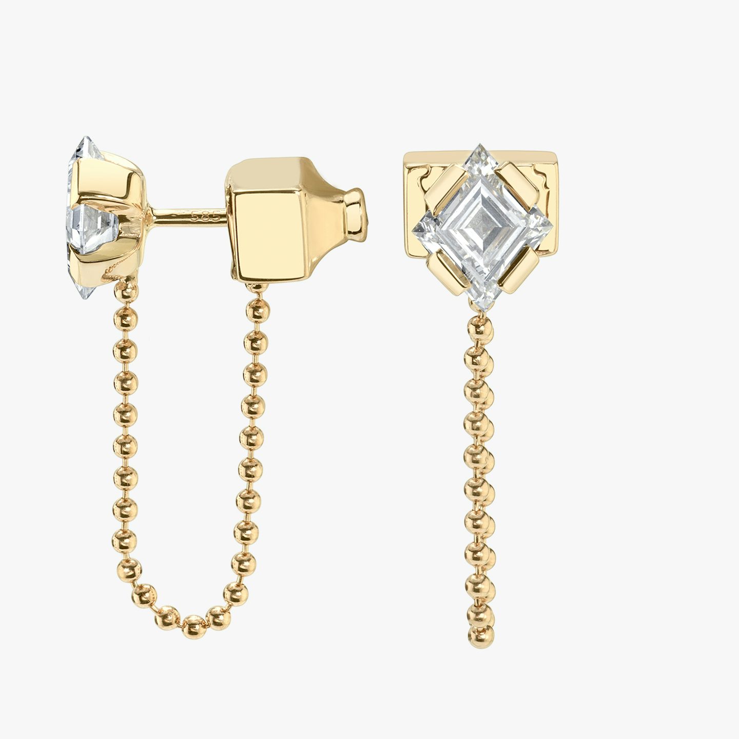 Connected Earring | lozenge+round-brilliant | 14k | Yellow Gold