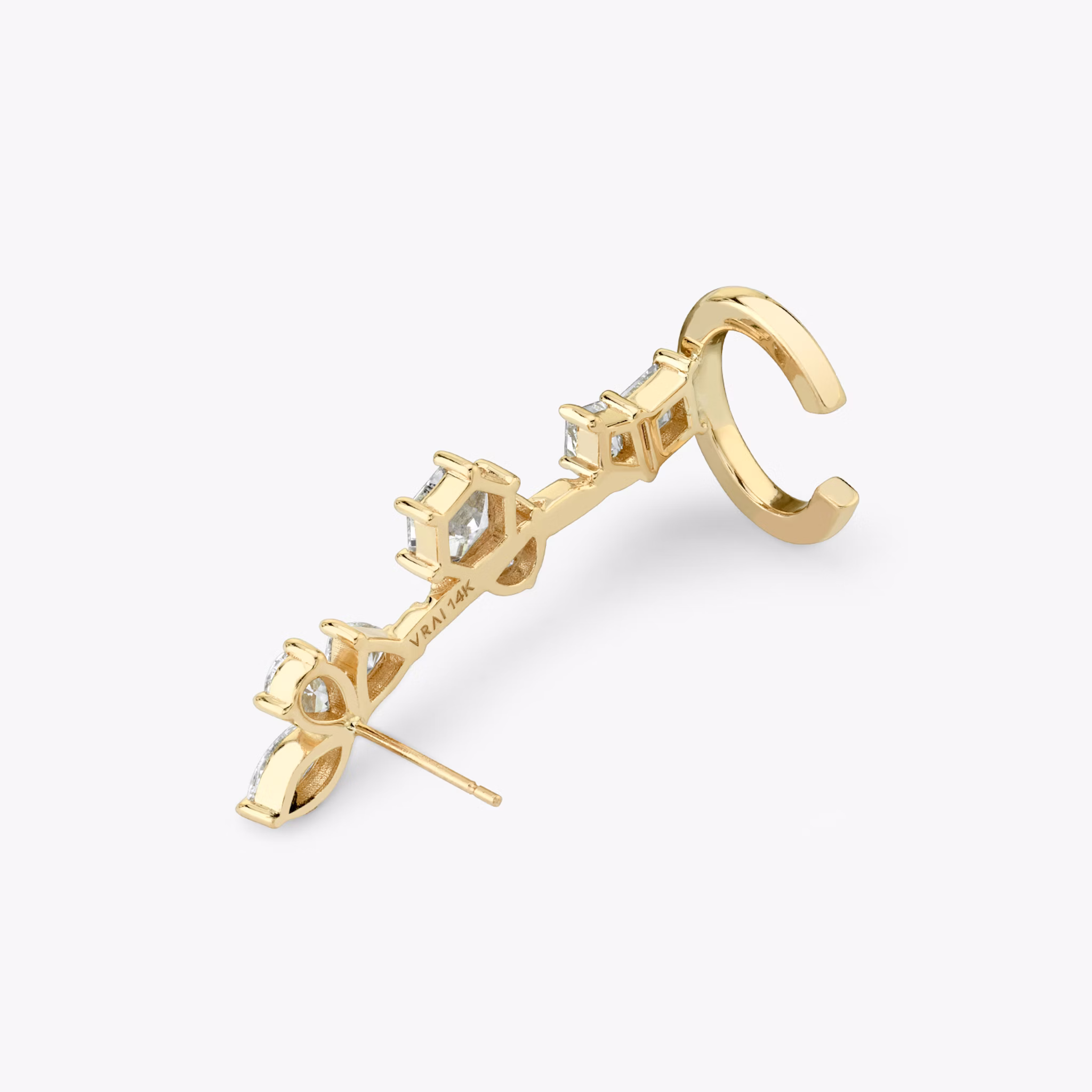 Unity Ear Climber | trillion+pear+marquise+half-moon+lozenge+kite+hexagon | 14k | Yellow Gold | side: left