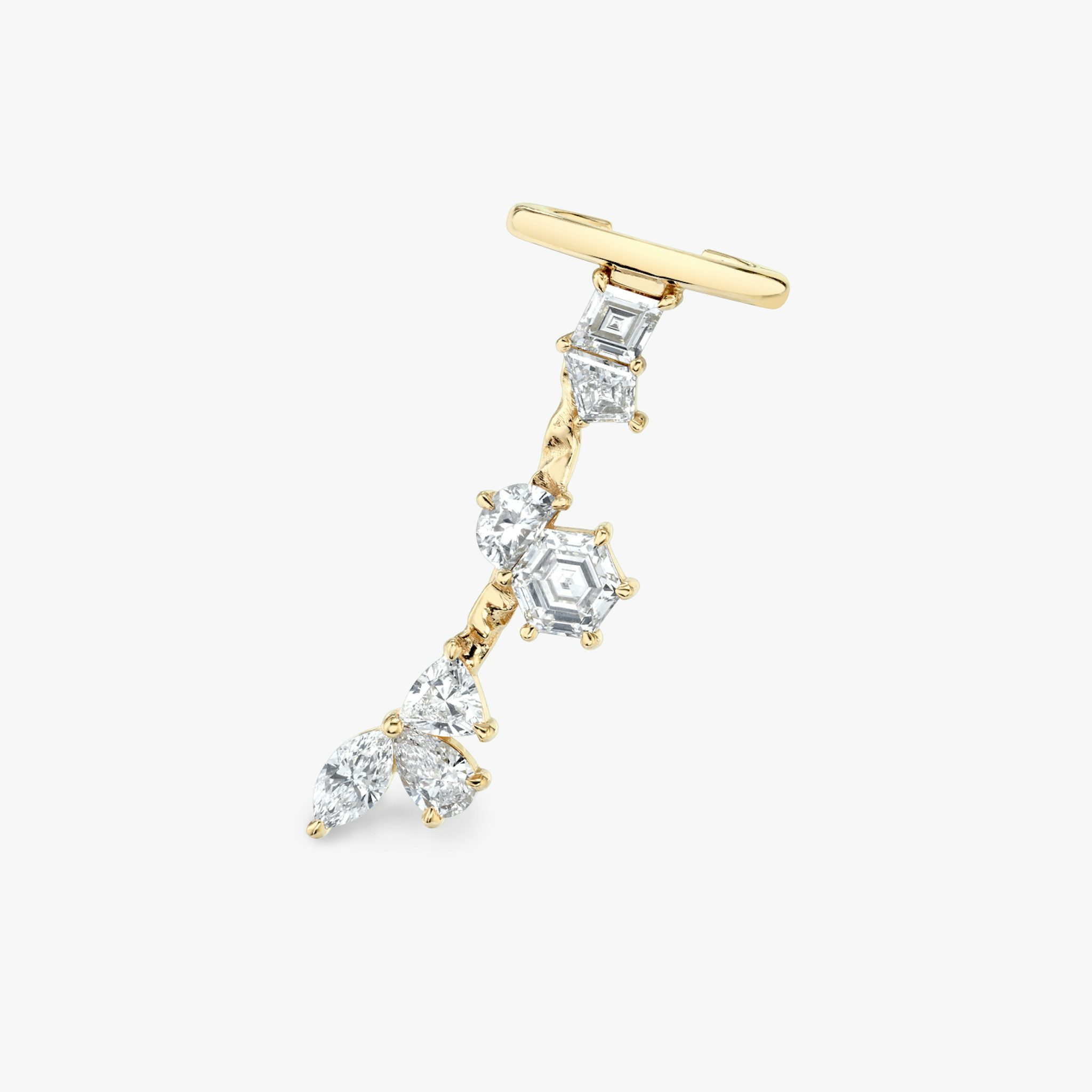 Unity Ear Climber | trillion+pear+marquise+half-moon+lozenge+kite+hexagon | 14k | Yellow Gold | side: left