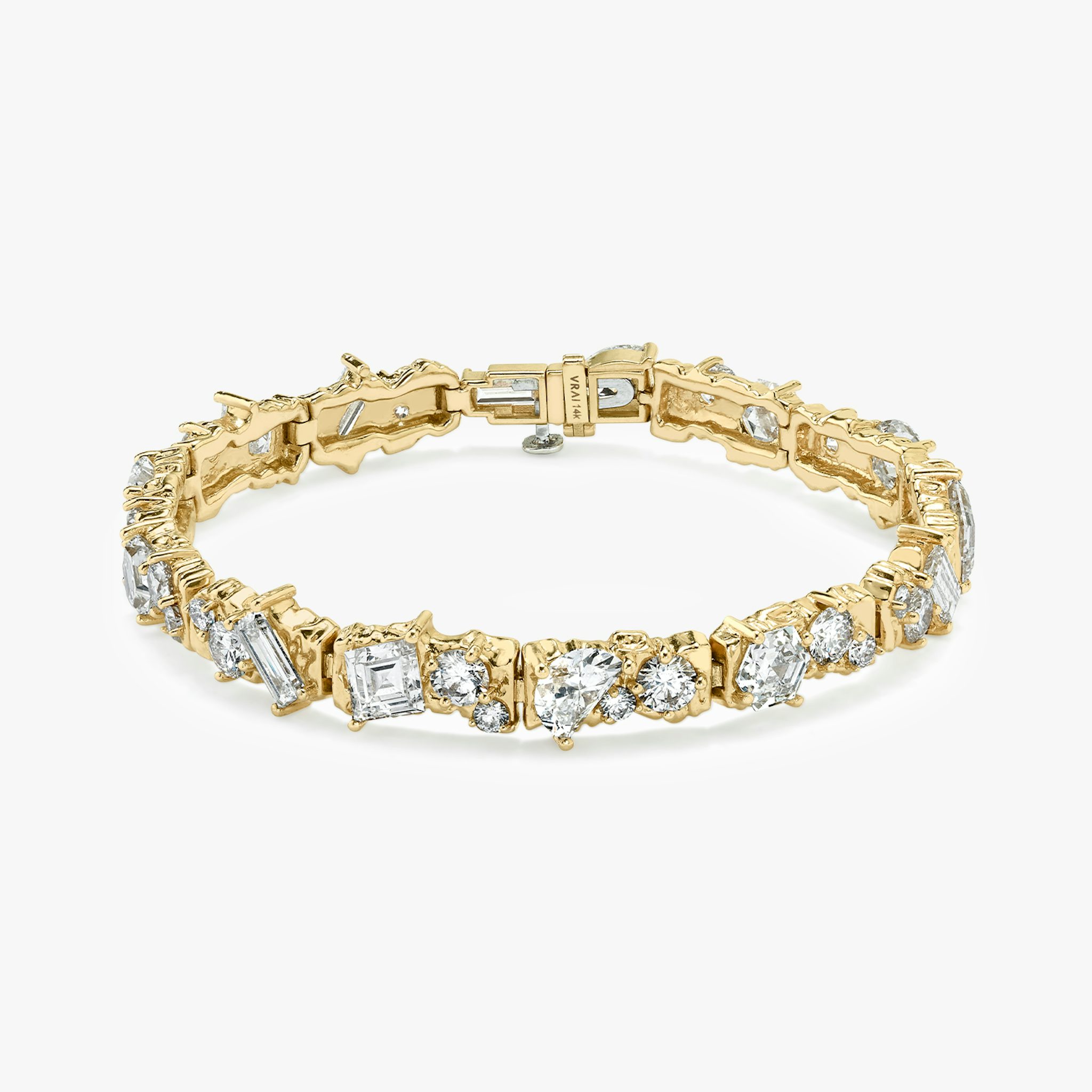 Unity Bracelet | lozenge+half-moon+hexagon+baguette+round-brilliant+marquise | 14k | Yellow Gold | chainLength: 7